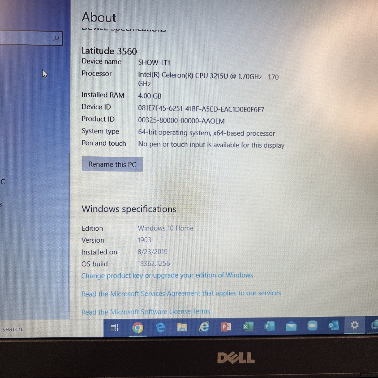 DELL LATITUDE 3560 INTEL CELERON 3215U – 4GB RAM – 500GB STORAGE – WINDOWS 10