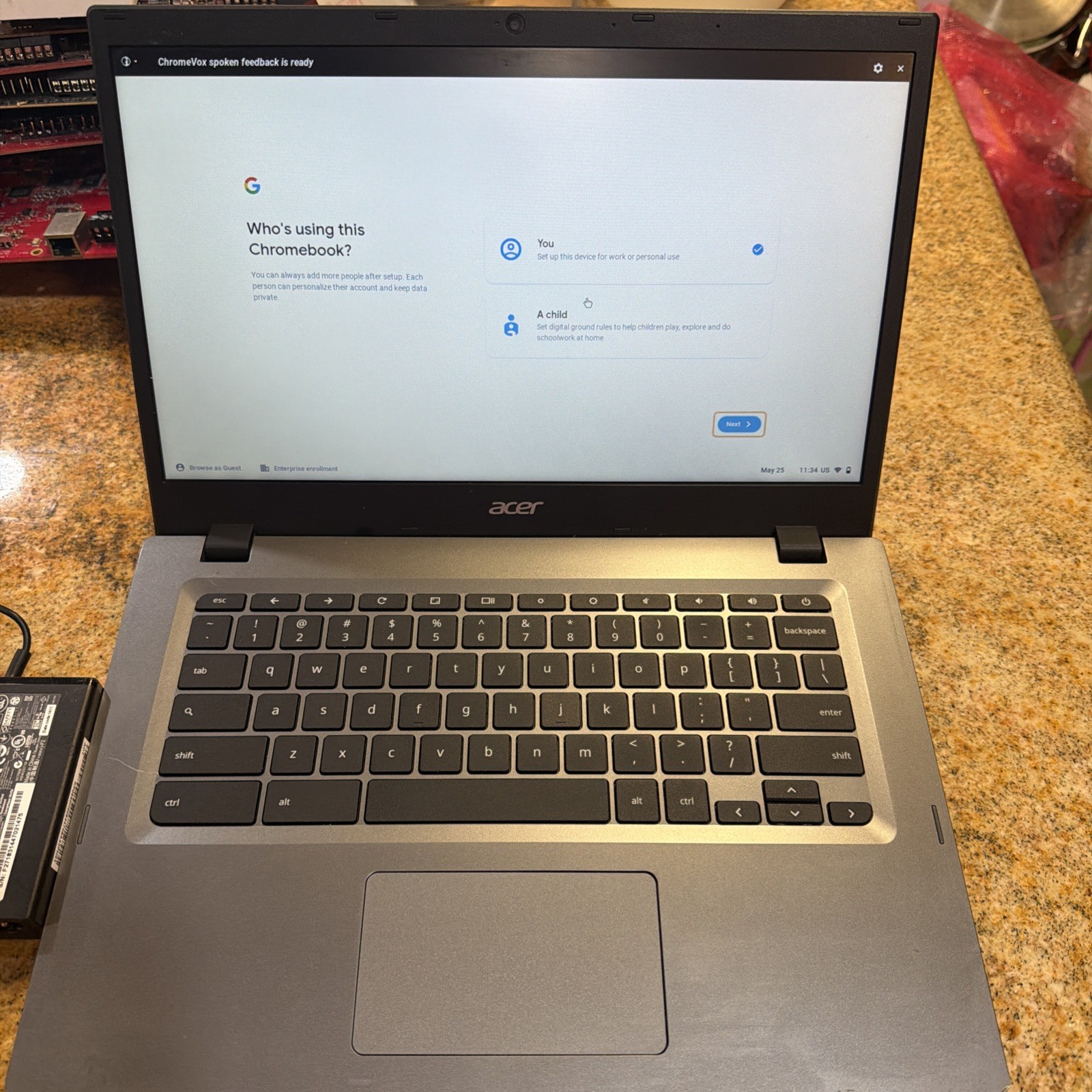 Acer Chromebook 14 N15Q13 Celeron 3855U 1.6GHz. 4GB RAM 32GB SSD AC Adapter