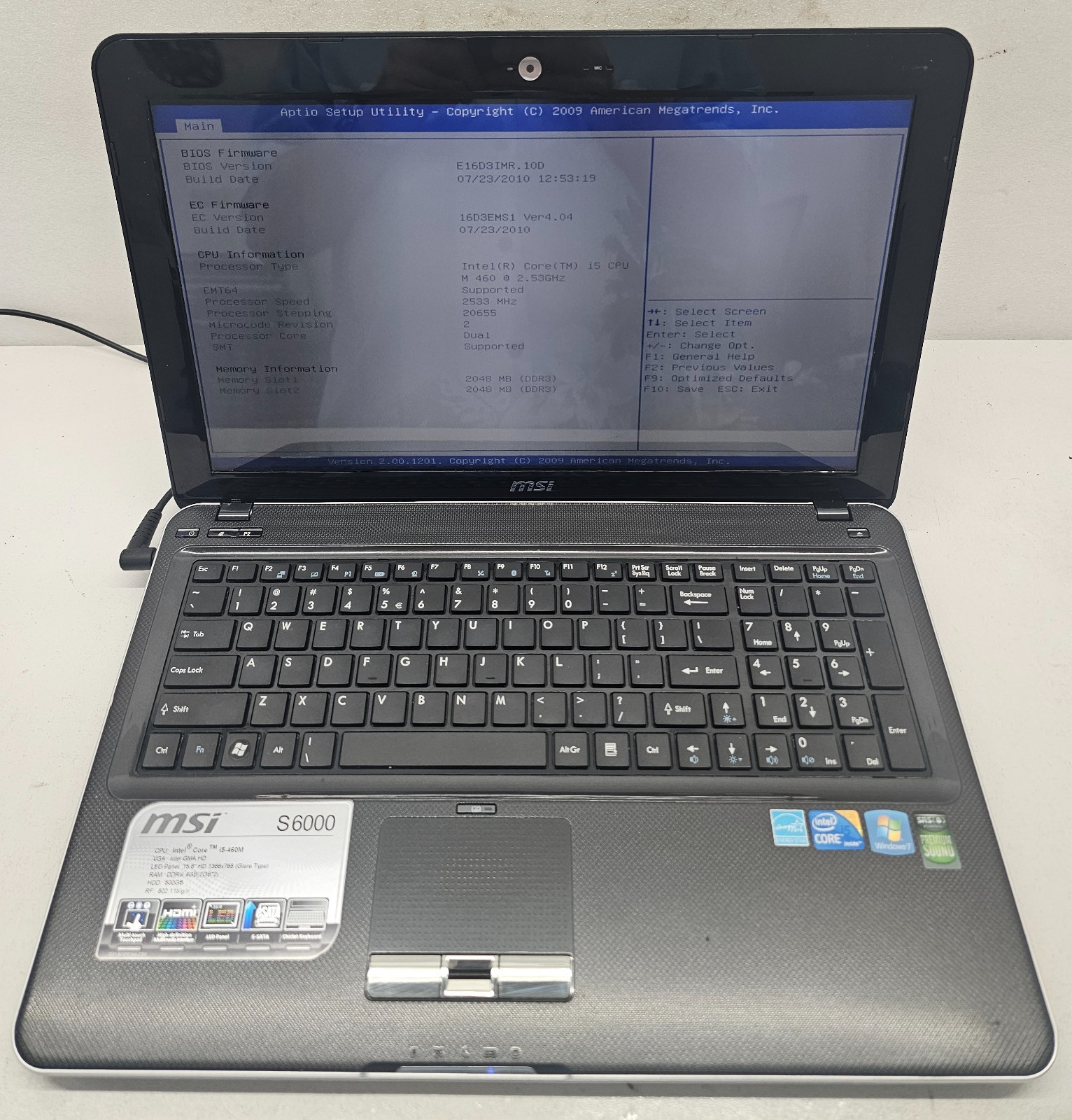 MSI S6000-027US 15.6″ Laptop Intel Core i5-460M 4GB Ram NO HD/OS (FL)