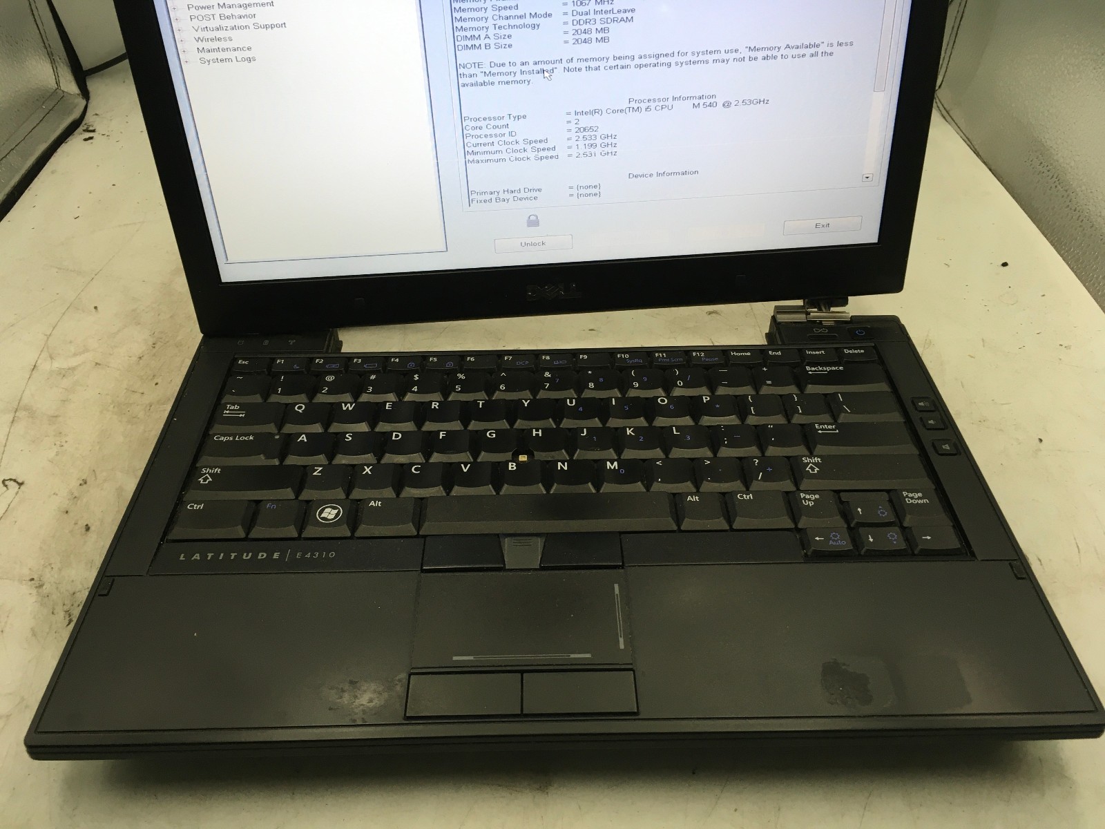 DELL LATITUDE E4310 – BOOTS TO BIOS LOCK – INTEL I6 – 4GB RAM – 13″ – READ – BB