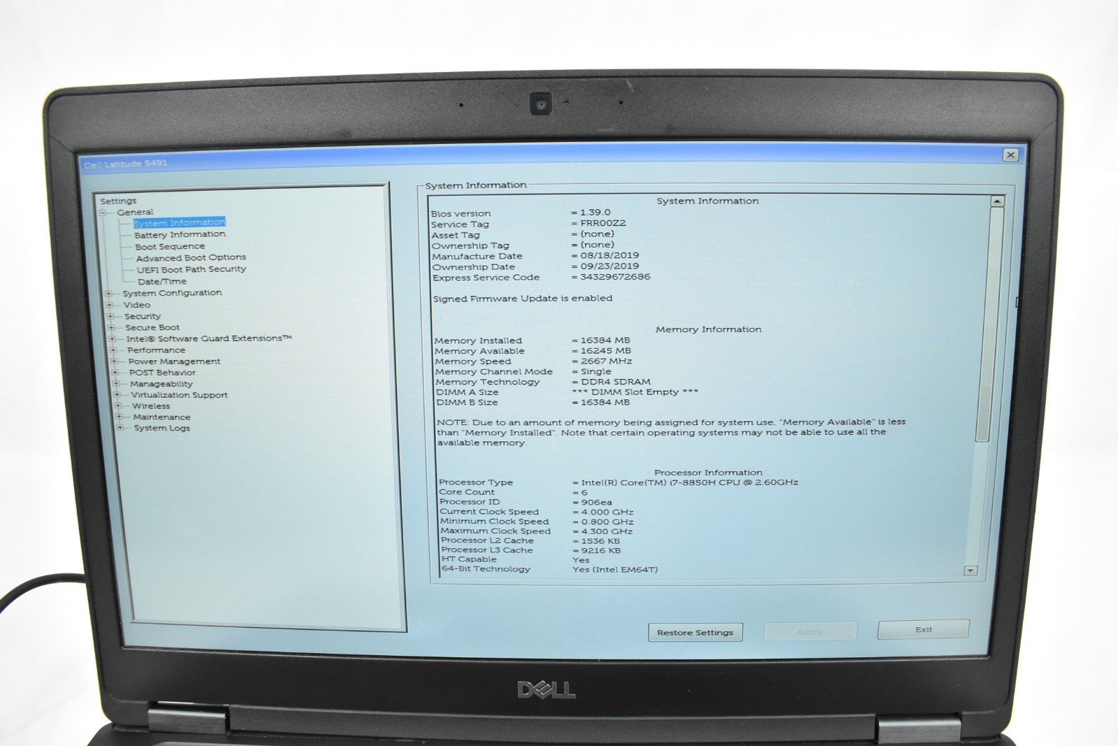 Dell Latitude 5491 Laptop i7-8850H 2.6GHz 16GB 256GB SSD No OS Parts or Repair