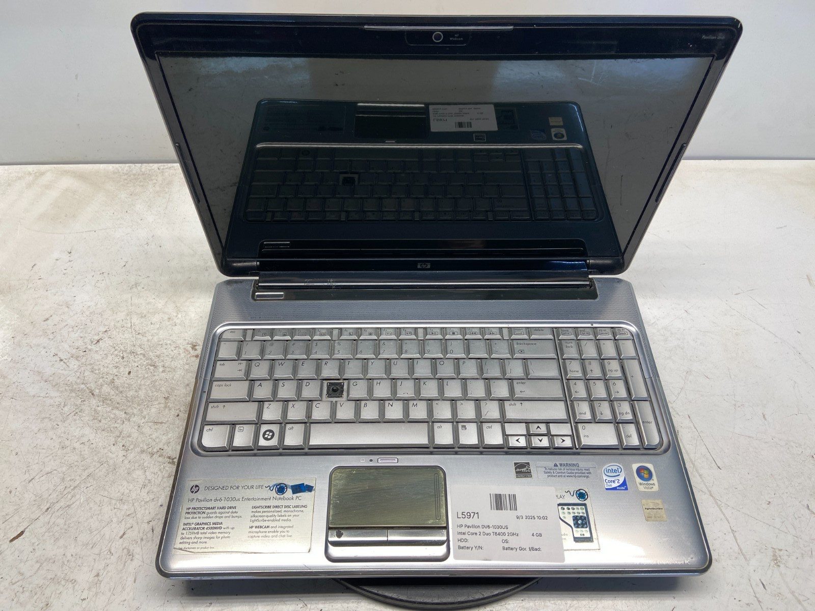 HP Pavilion DV6-1030US Intel Core 2 Duo T6400 2GHz 4 GB NO HDD