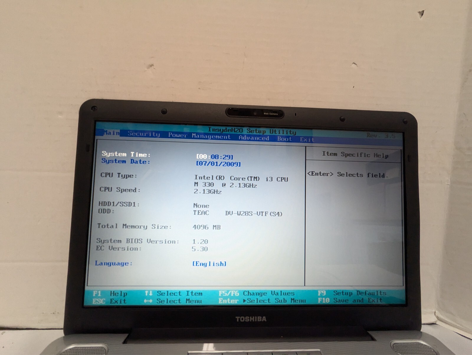 Toshiba Satellite L505-ES5033 15″ laptop intel i3 M330 2.13GHZ 4gb ram no hdd