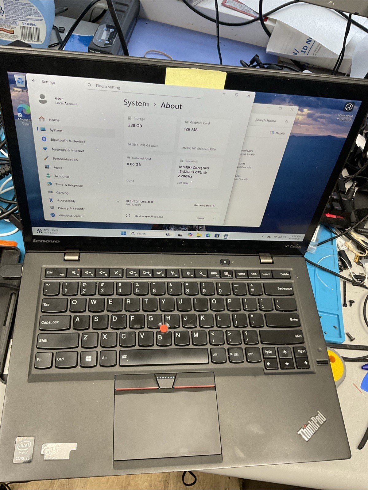 Lenovo X1 3rd Gen I5 8GB 256GB SSD *bad Battery*