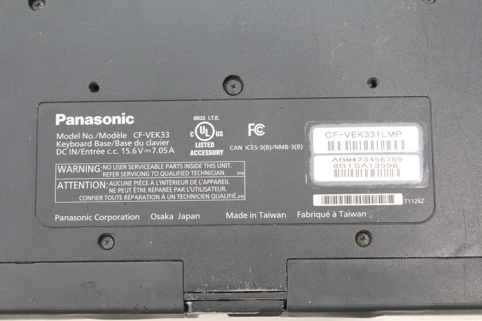 Panasonic Toughbook CF-33 With Adapter-No HDD, Does Not Turn On #1S-450