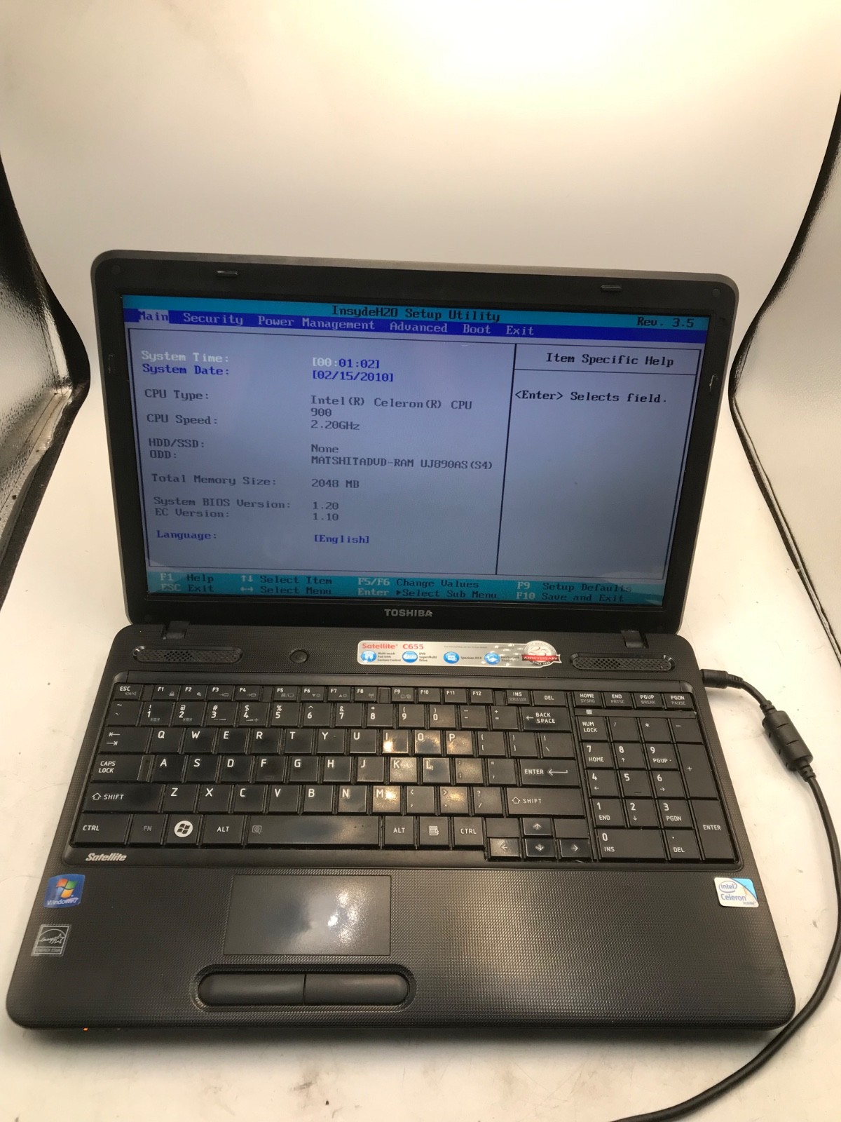 Toshiba Satellite C655 Intel Celeron 2.2 GHz 15″ Laptop 2 GB RAM -BOOTS BIOS- MZ