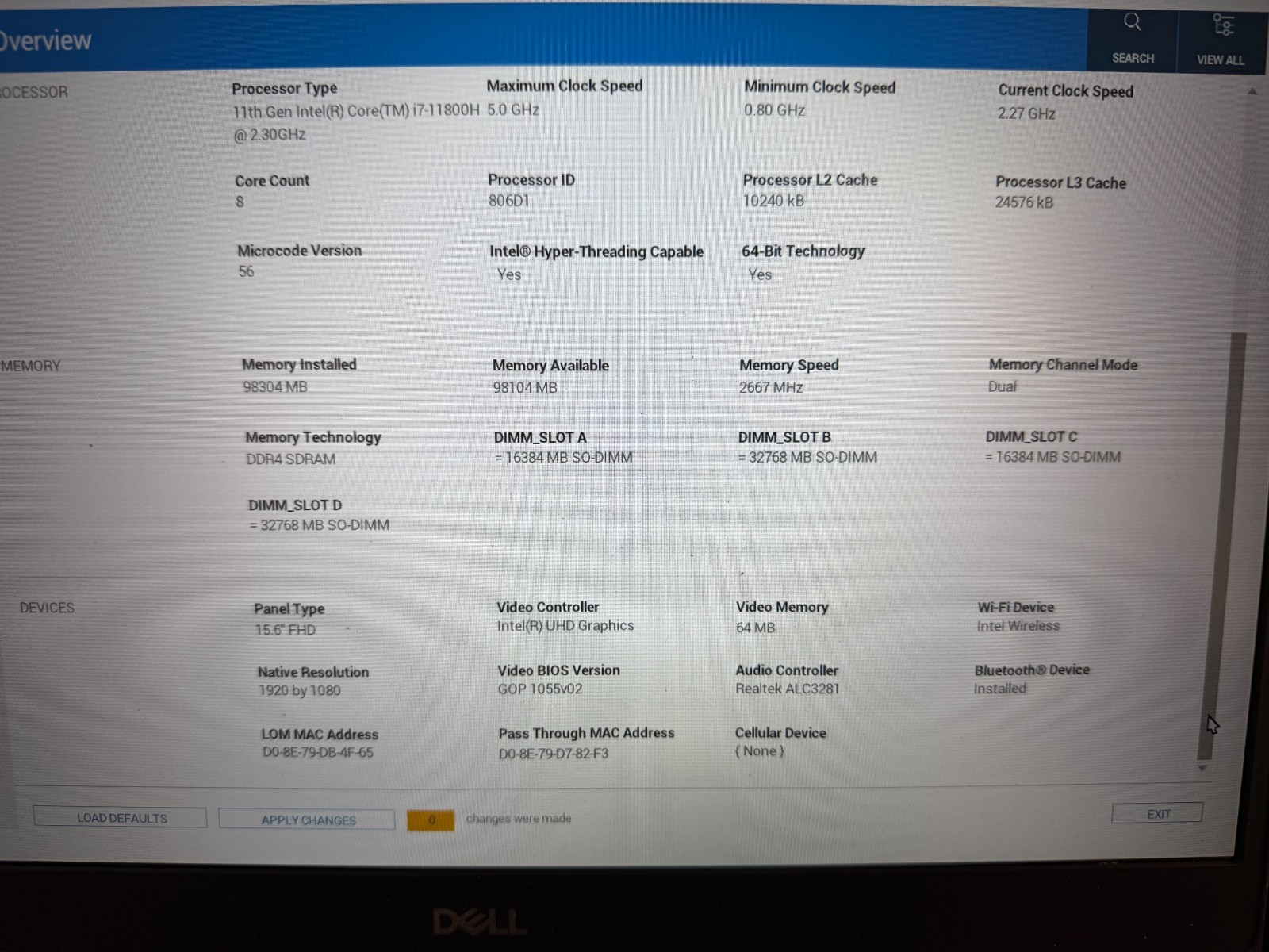 Dell Precision 7560 15.6″ i7-11800H 96GB RAM 2TB SSD Intel Graphics Win11