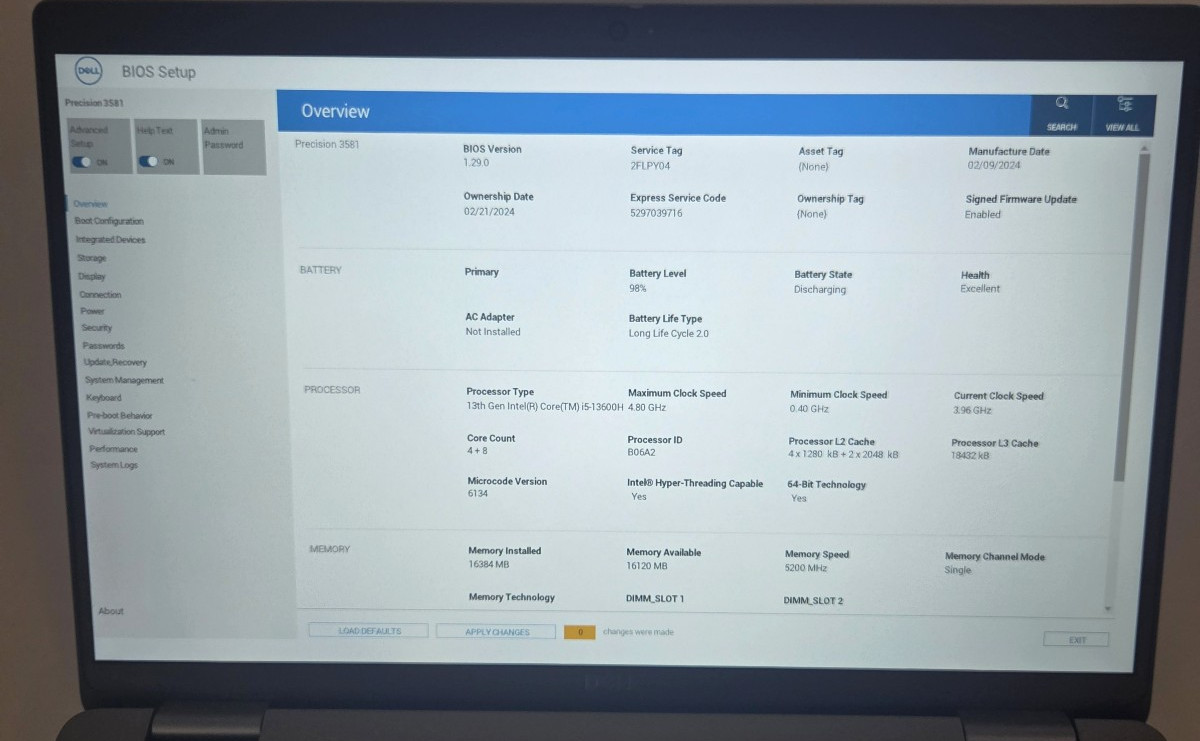 Dell Precision 3581 i5-13600H 16GB RAM 1TB NVMe SSD 15.6″ FHD Win11 Pro Tested