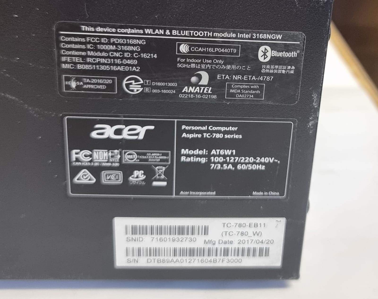 Acer Aspire TC-780-EB11 Intel Core i5-7400, 3.5 GHz, 8GB RAM, 256SSD, Win 10