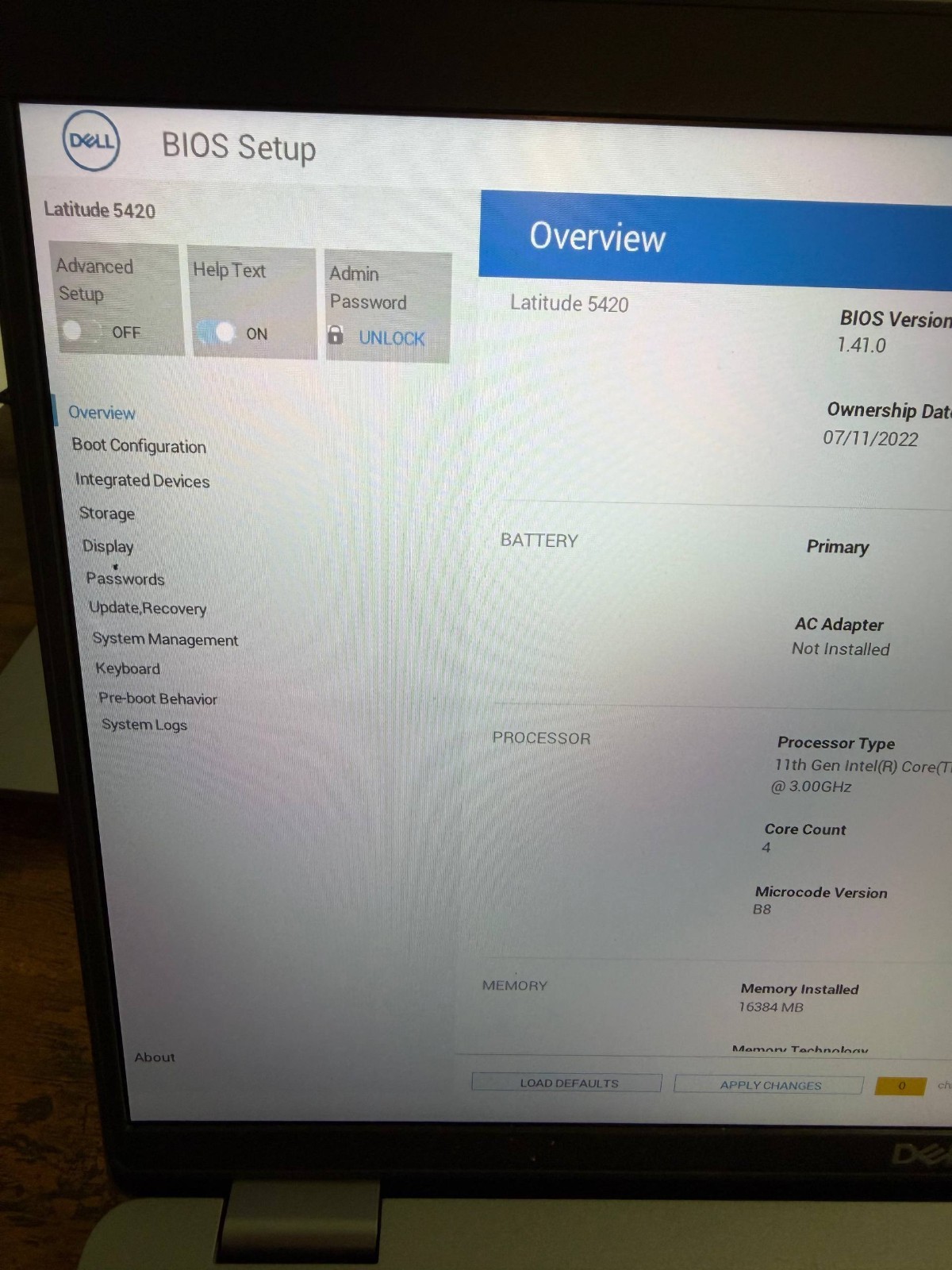 Dell Latitude 5420 Core i7-1185G7 16GB RAM 256GB SSD Windows 11 Pro BIOS locked