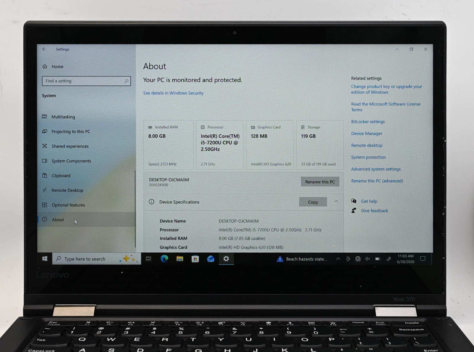 Lenovo Thinkpad Yoga 370 (2-in-1) i5-7200u 2.5GHz 8GB RAM 128GB SSD Windows 10 P