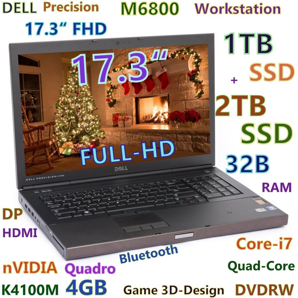 Workstation DELL M6800 17.3″ FHD i7-Quad FAST 3TB SSD 32GB Quadro K3100M 4GB
