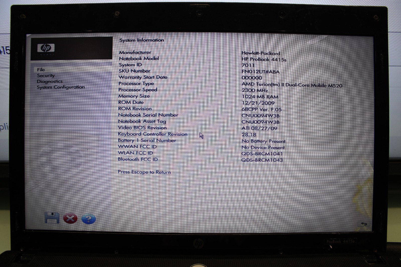 HP PROBOOK 4415S AMD TURION 2 DUAL CORE @2.3GHZ 1GB Ram PARTS OR REPAIR #110