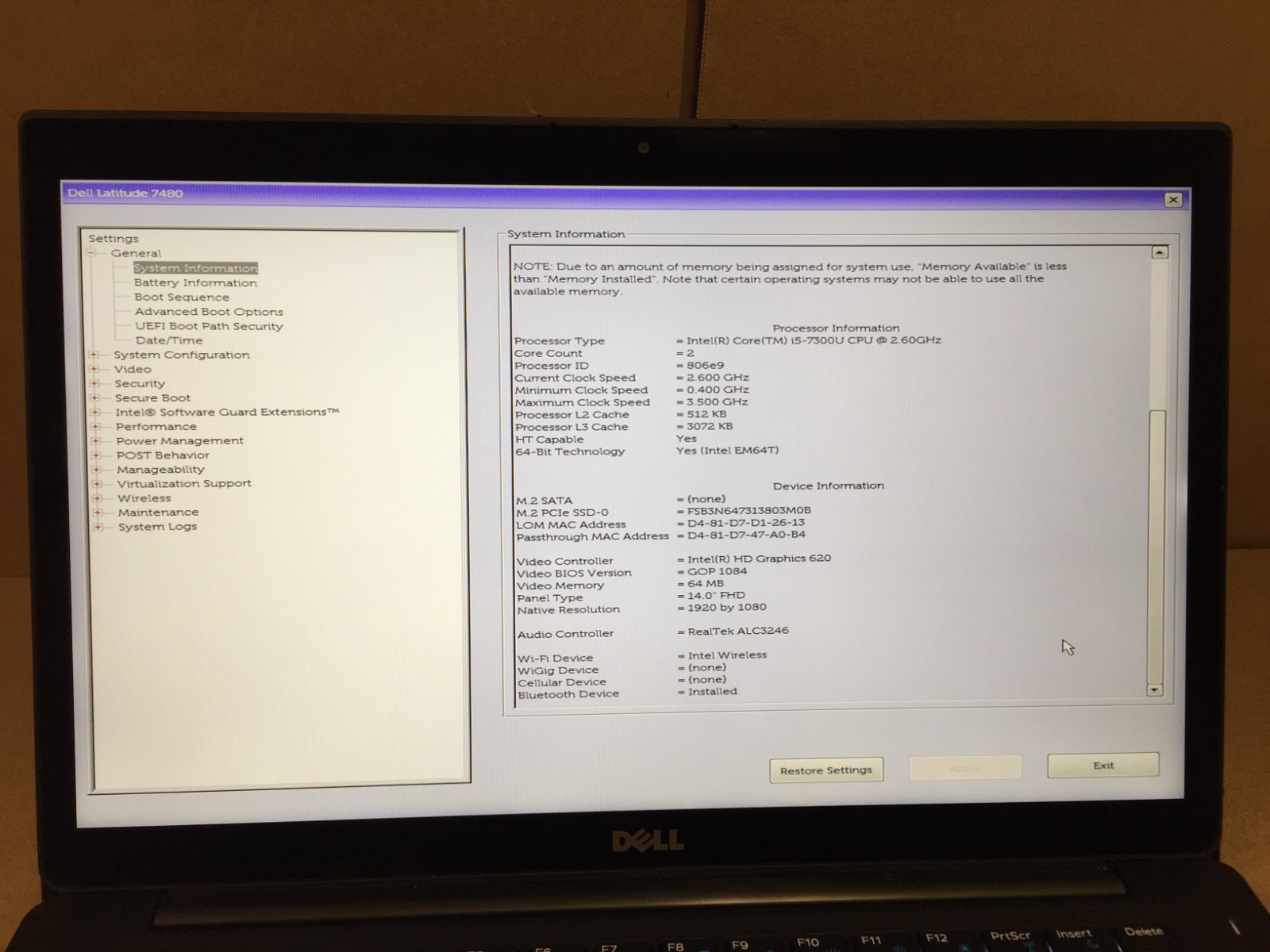 Dell Latitude 7480 14″ Touch Screen FHD Laptop i5-7300U 8GB RAM 256GB SSD w/AC