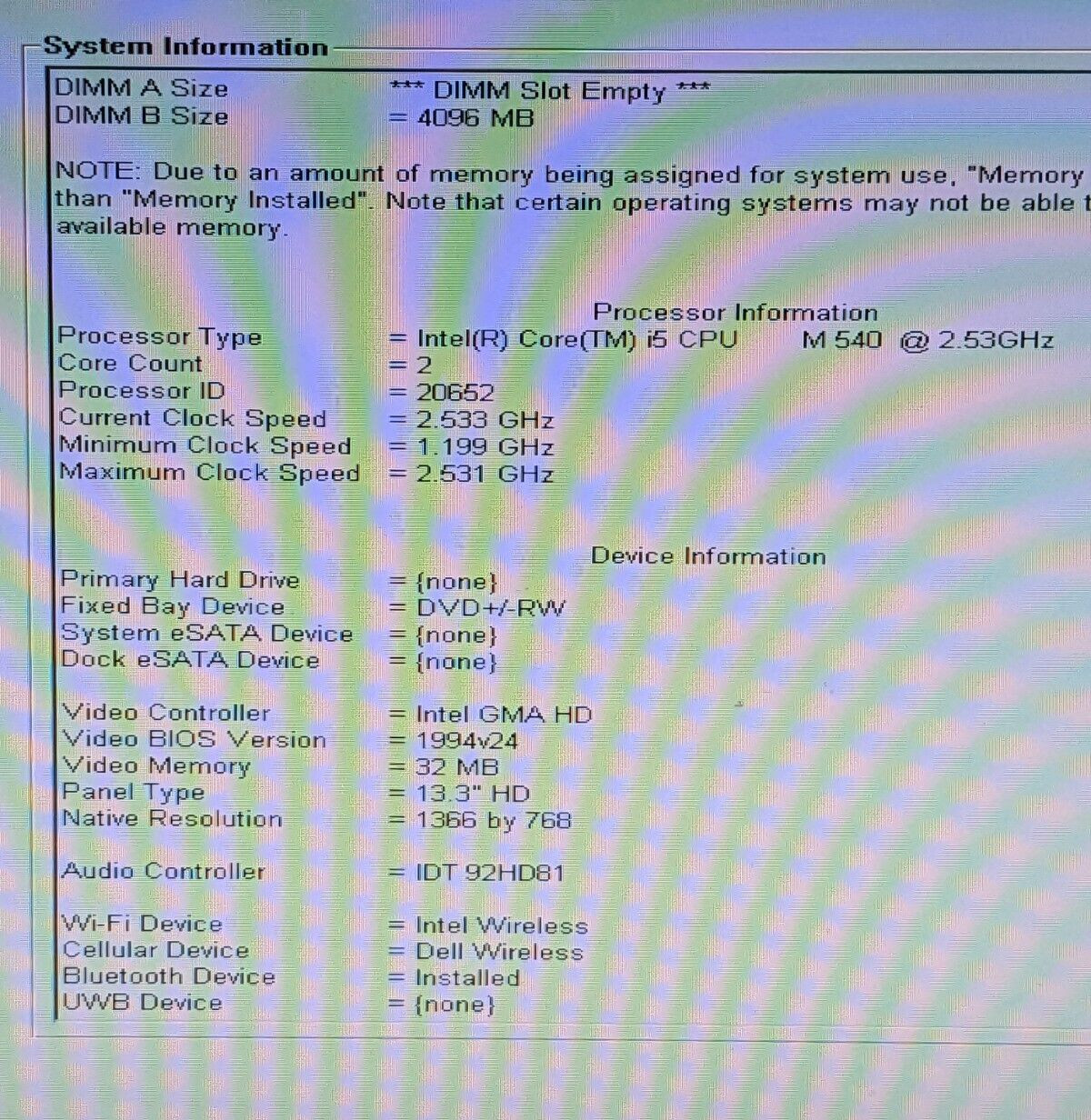 Dell Latitude E4310 13.3″ i5 M540 2.53GHz 4GB DDR3 No HDD for Parts/Repair