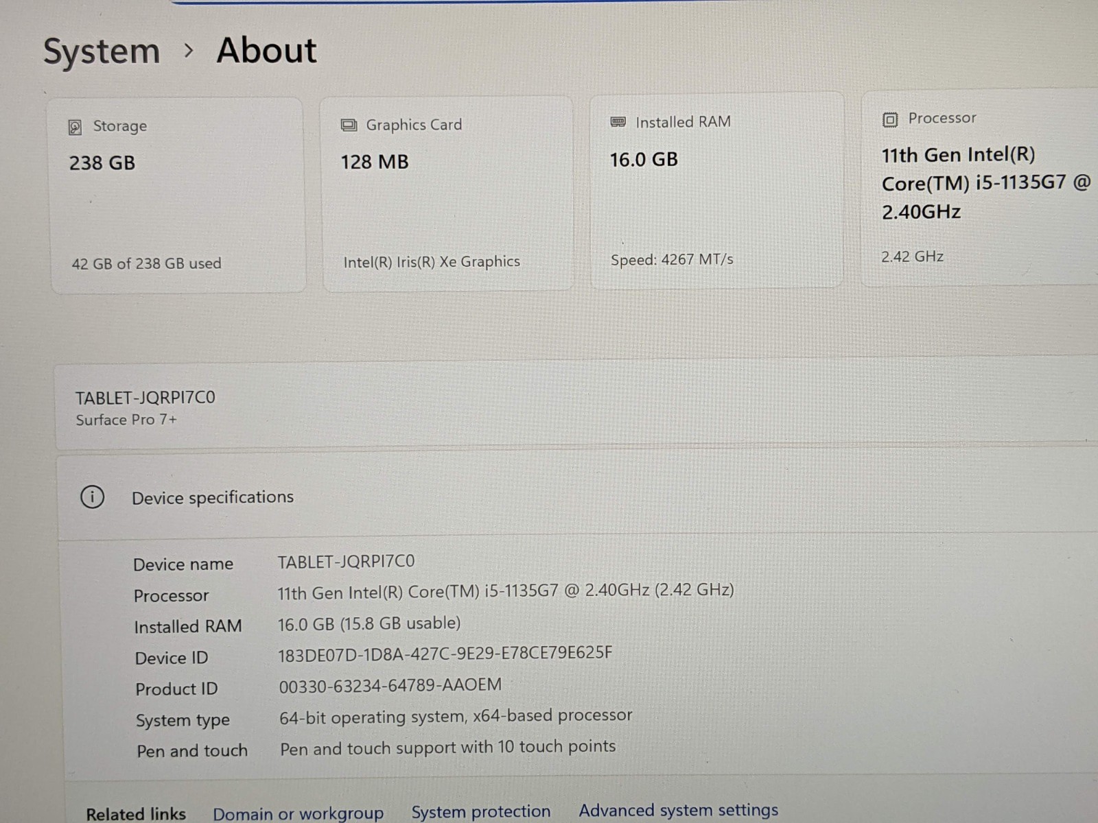 MS Surface Pro 7+ 1961 12.3″ 2736×1824 TOUCH i5-11th 2.4GHz 16GB 256GB W11P +PA
