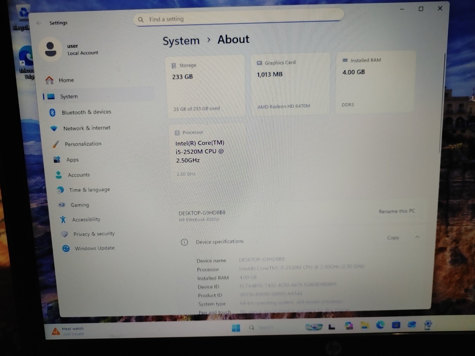 HP EliteBook 8560P Laptop 15.6″ i5 2520M, 4GB RAM, 250GB HDD, HD 6470M, Win 11