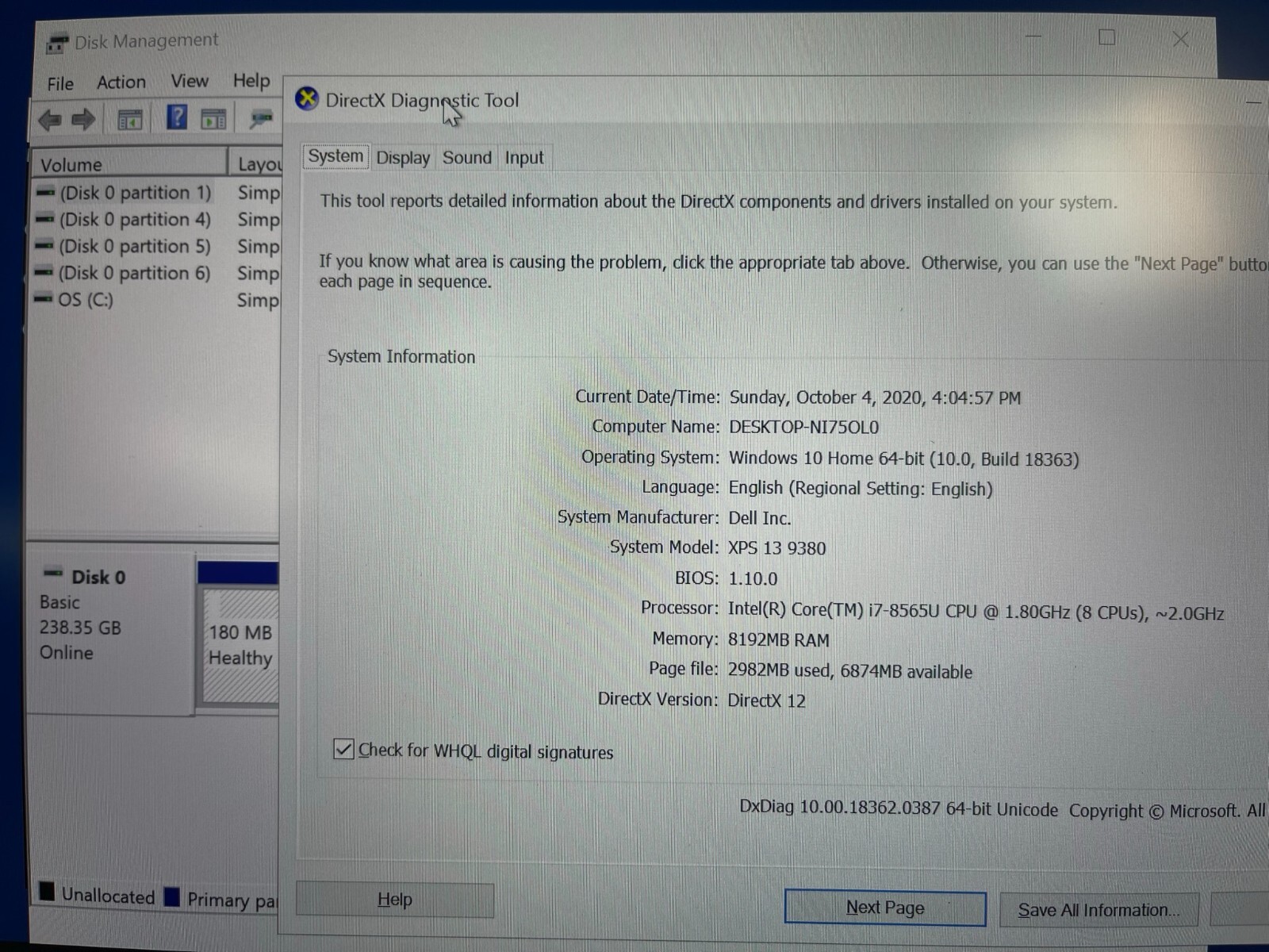 Dell XPS 9380 13.3″ Laptop/Intel i7-8565U/8GB Ram/256GB SSD/Windows 10 Home