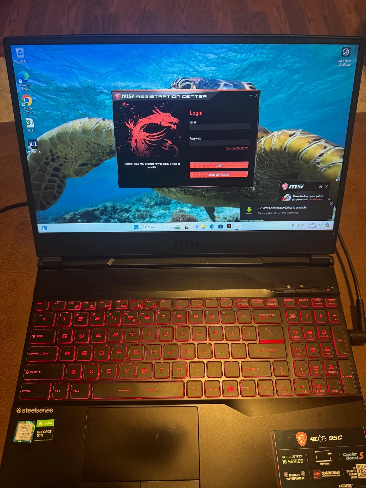 MSI Gaming laptop, i5 -9300H, 2.40GH, GL65 9SC 16GB 64-bit OS Windows 11