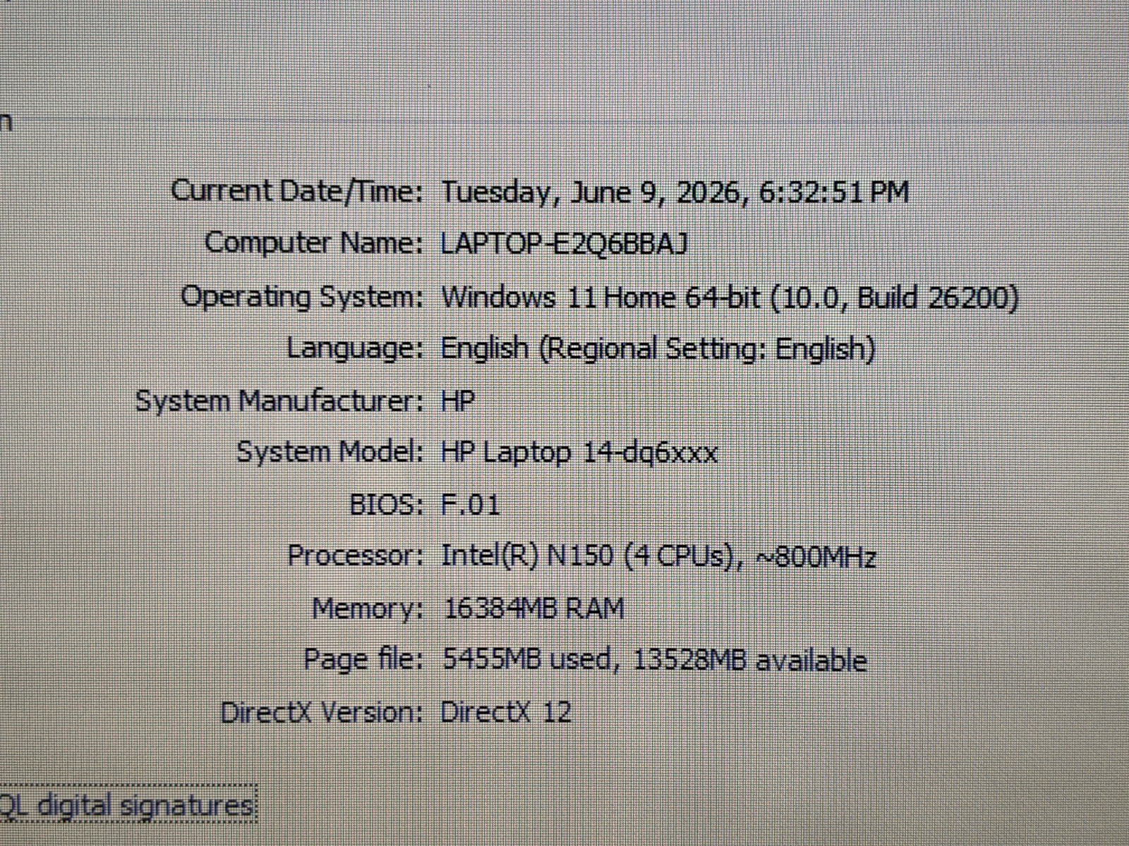 HP 14-dq6011dx 14″HD Intel N150 800MHz 16GB 128GB UFS Win11Home 95tt +Charger