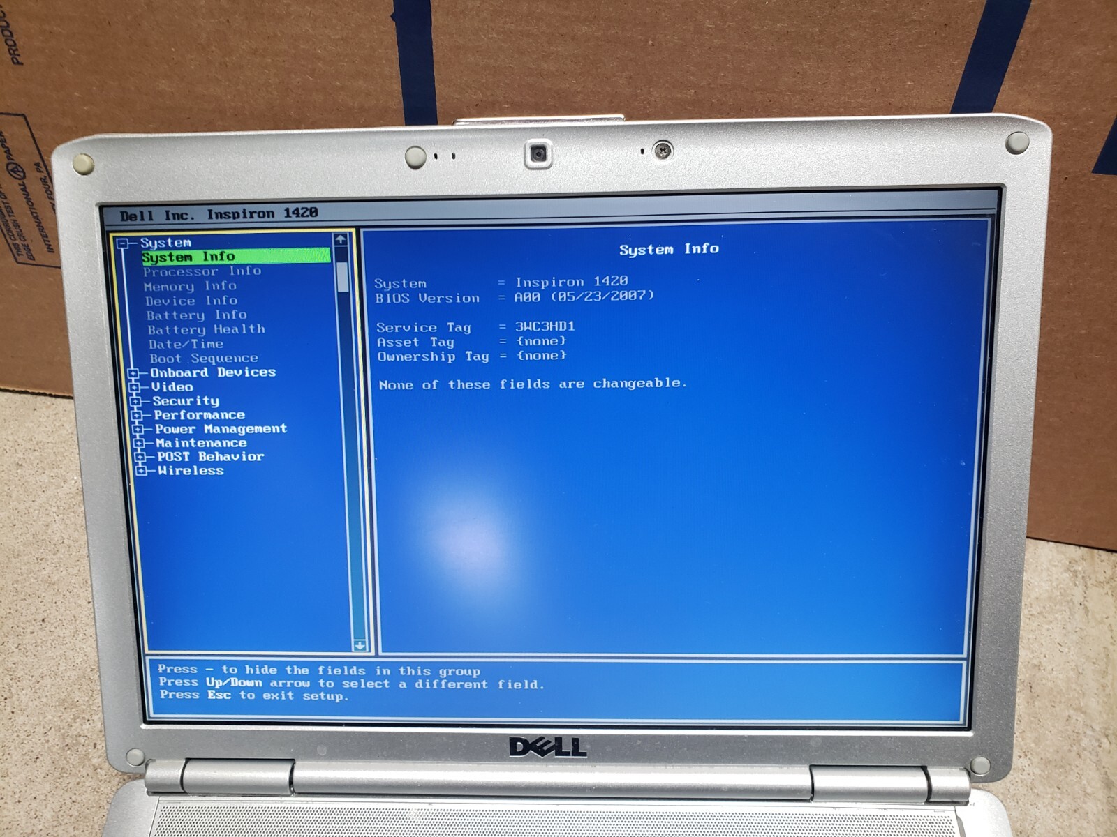 Dell Inspiron 1420 Laptop Computer 2GHz 2GB No HDD PARTS REPAIR