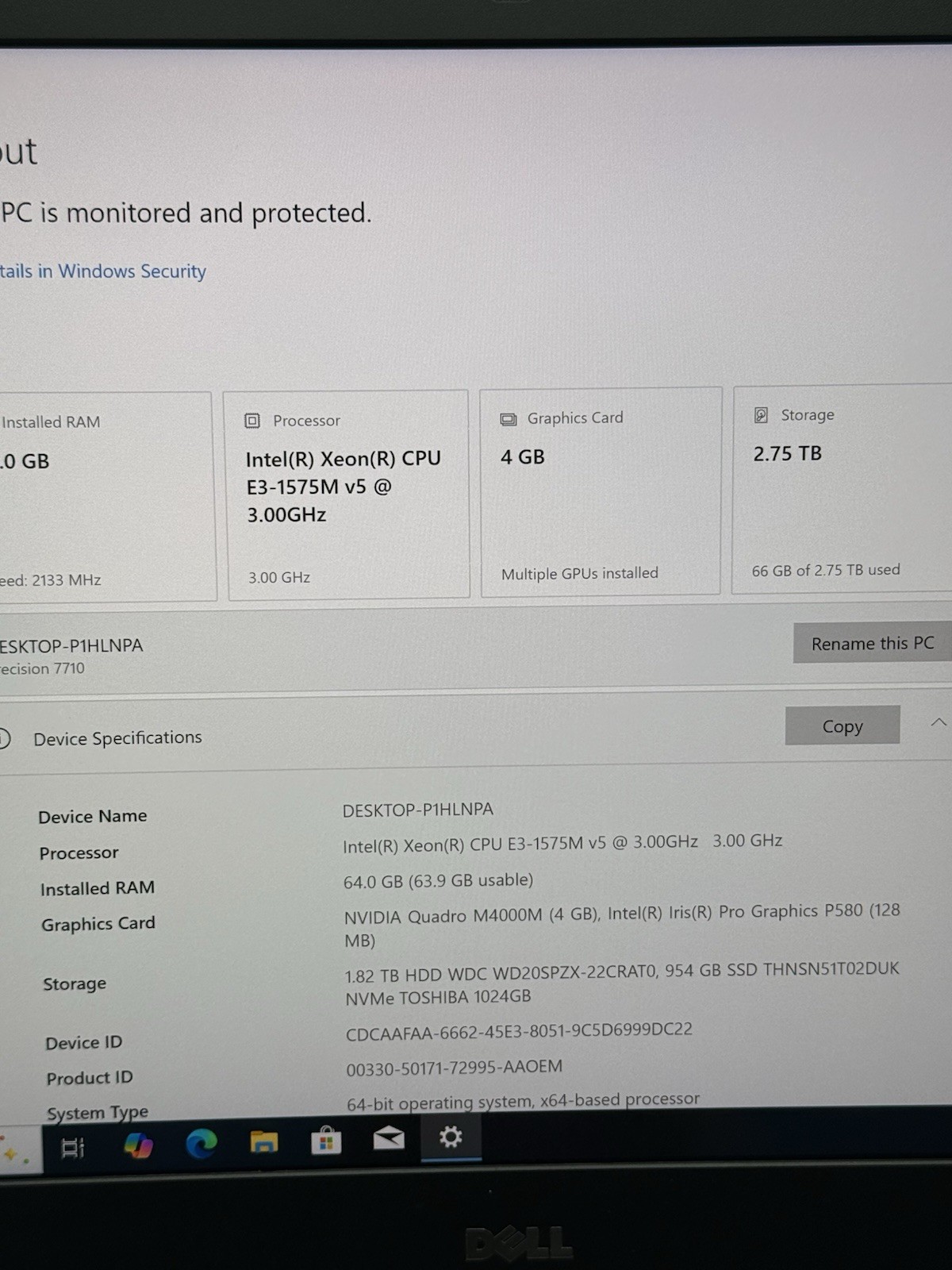 Dell Precision 7710 17.3” 4K Xeon E3-1575MV5 64GB RAM 1TB + 2TB M4000M Win10P