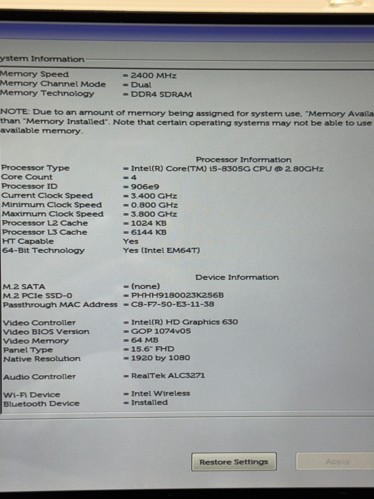 Dell Precision 5530 15.6″ Intel i5-8305G 8GB 256GB SSD NO OS / READ!!!!