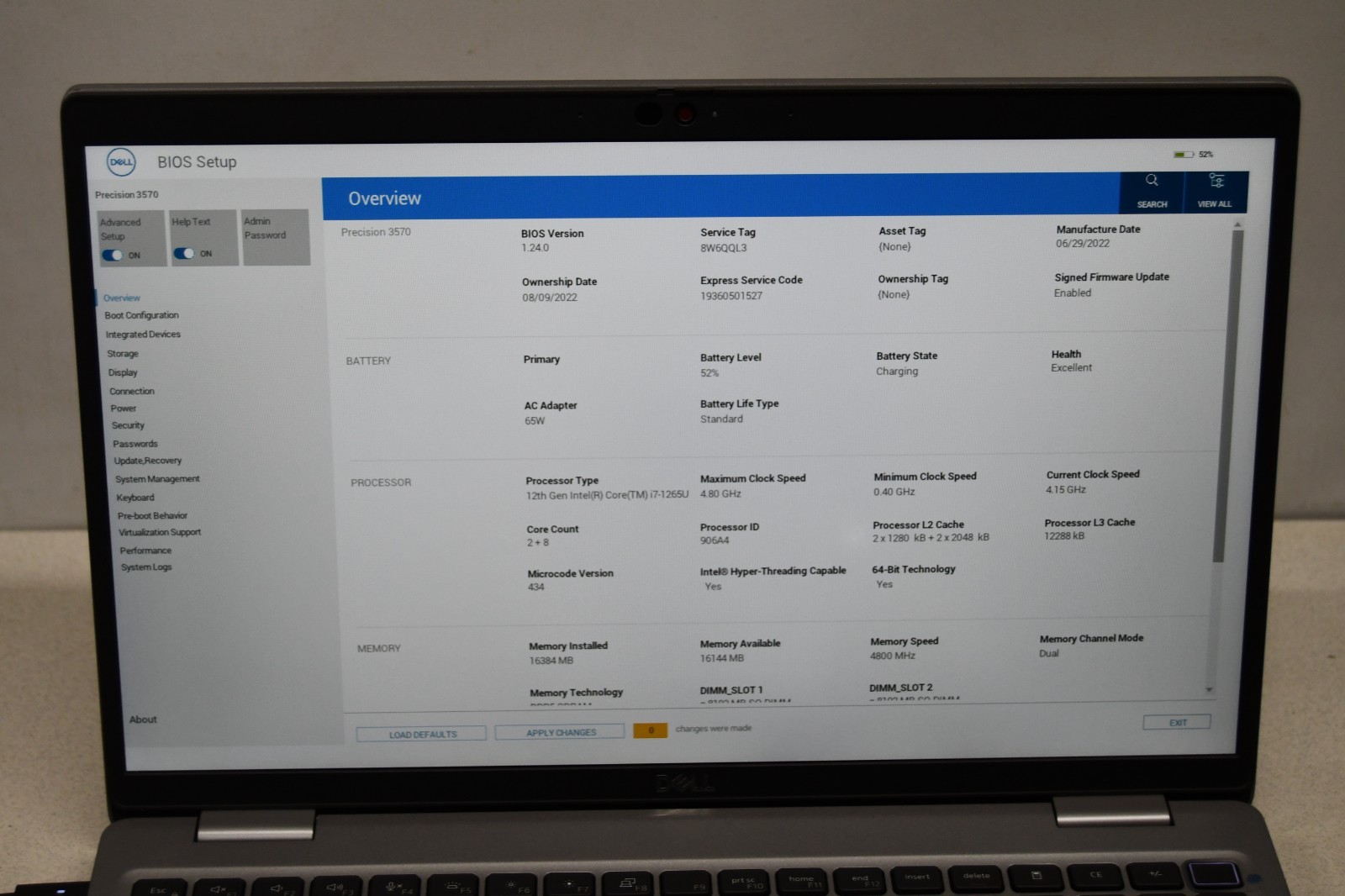 ^ Dell Precision 3570 Laptop Intel i7-1265U @ 4.15GHz 16GB RAM No HD #X7004
