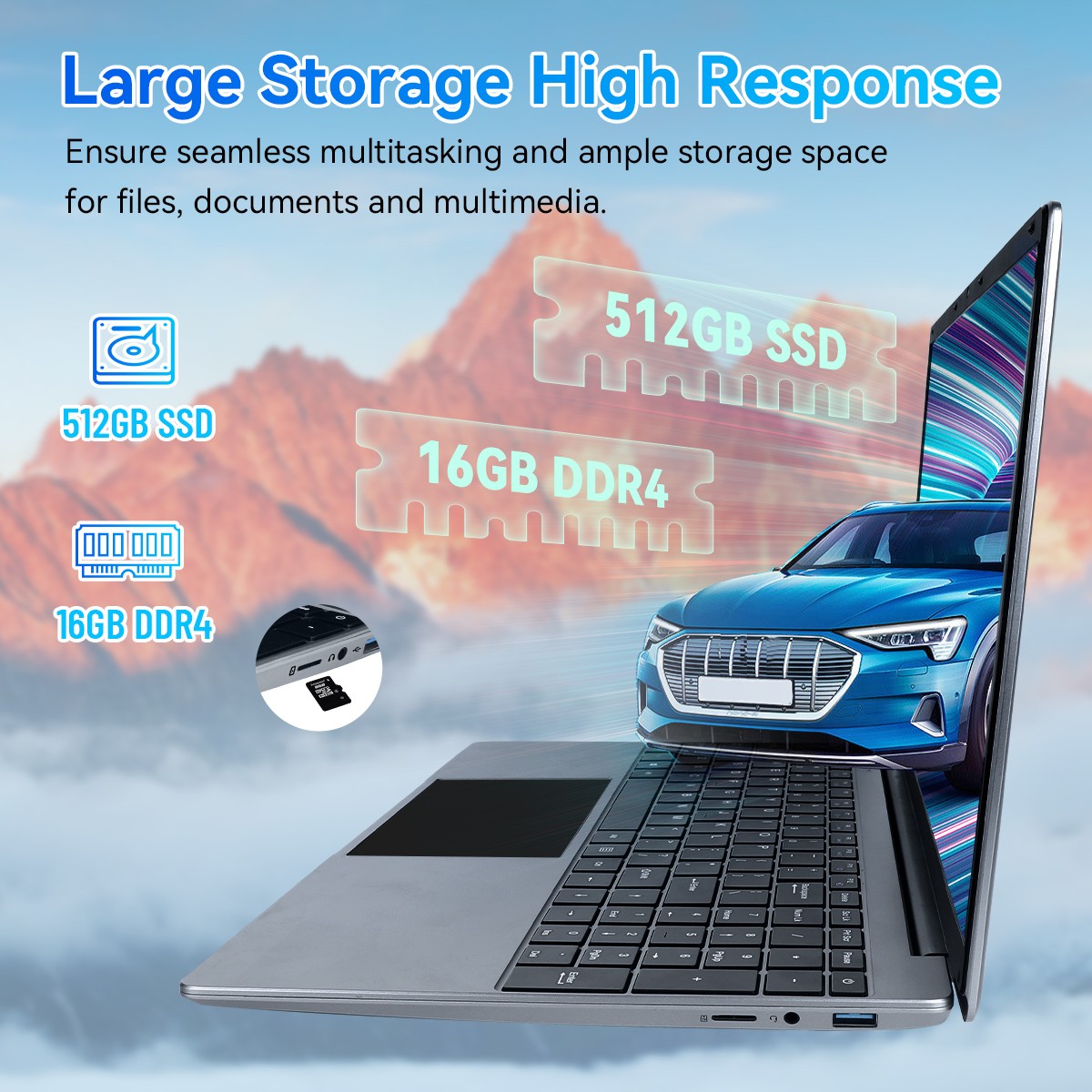 15.6 inch Laptop 16GB+512GB Windows 11 Computers 2.4G/5G WiFi Bluetooth Type-C