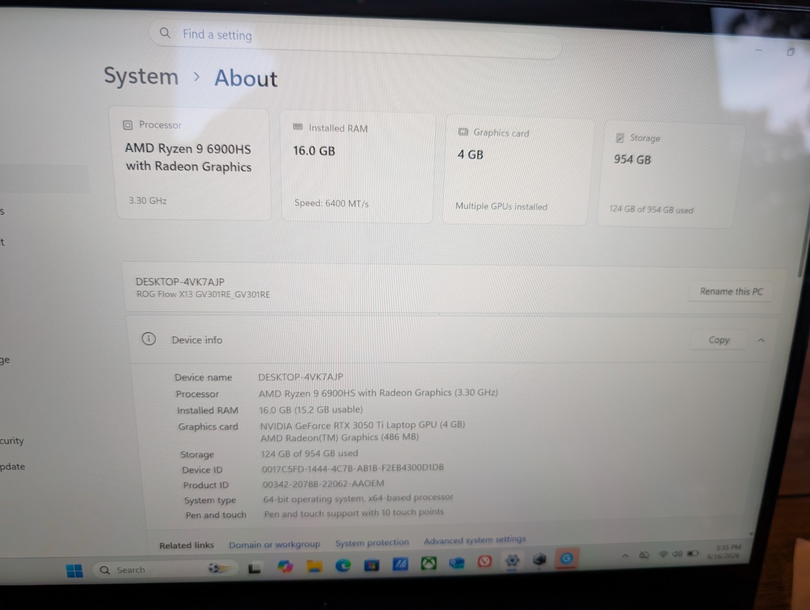 ASUS ROG Flow X13 13.4” READ DESC (1TB SSD, 6900HS, 16GB DDR5, RTX 3050 Ti)
