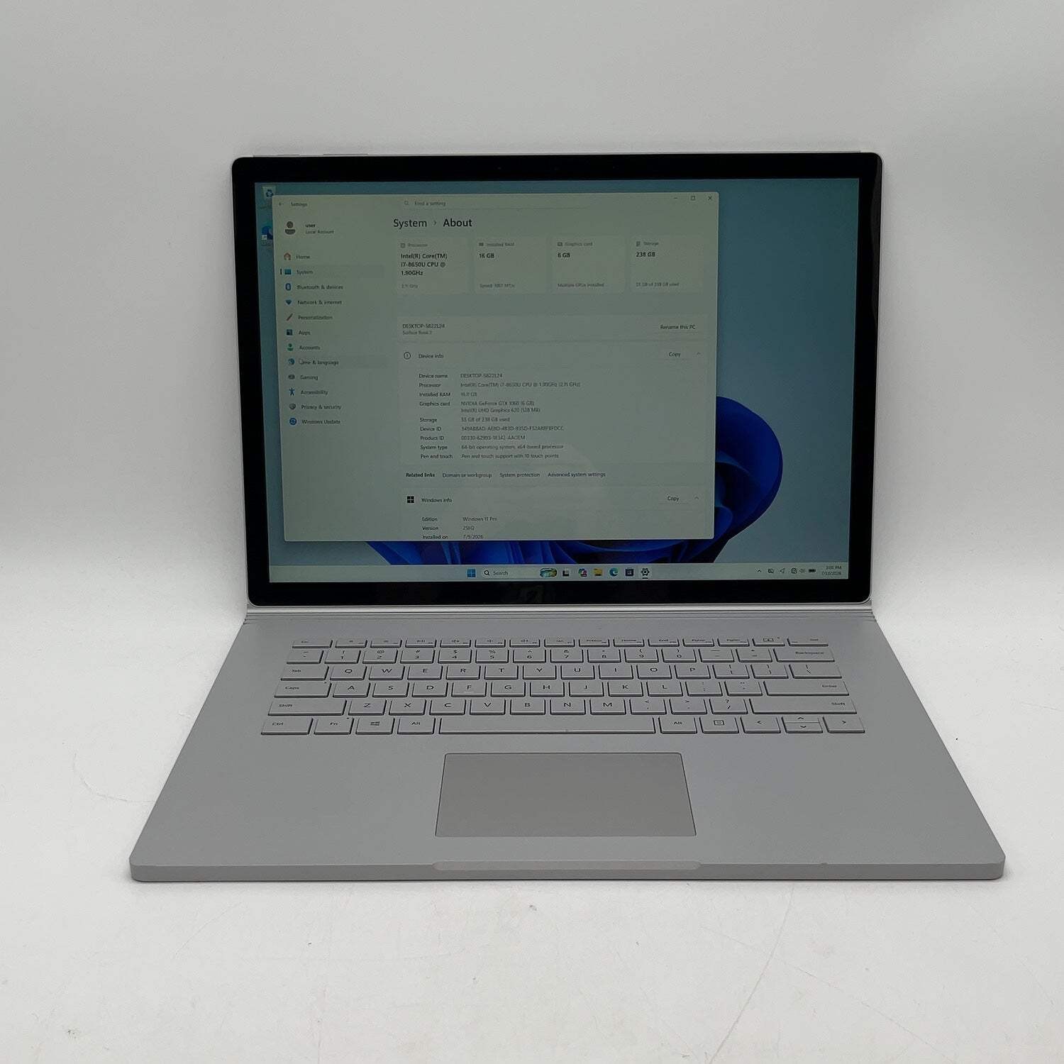 Microsoft Surface Book 2 1793 15″ i7-8650U 1.9GHz 16GB 256GB GeForce GTX 1060