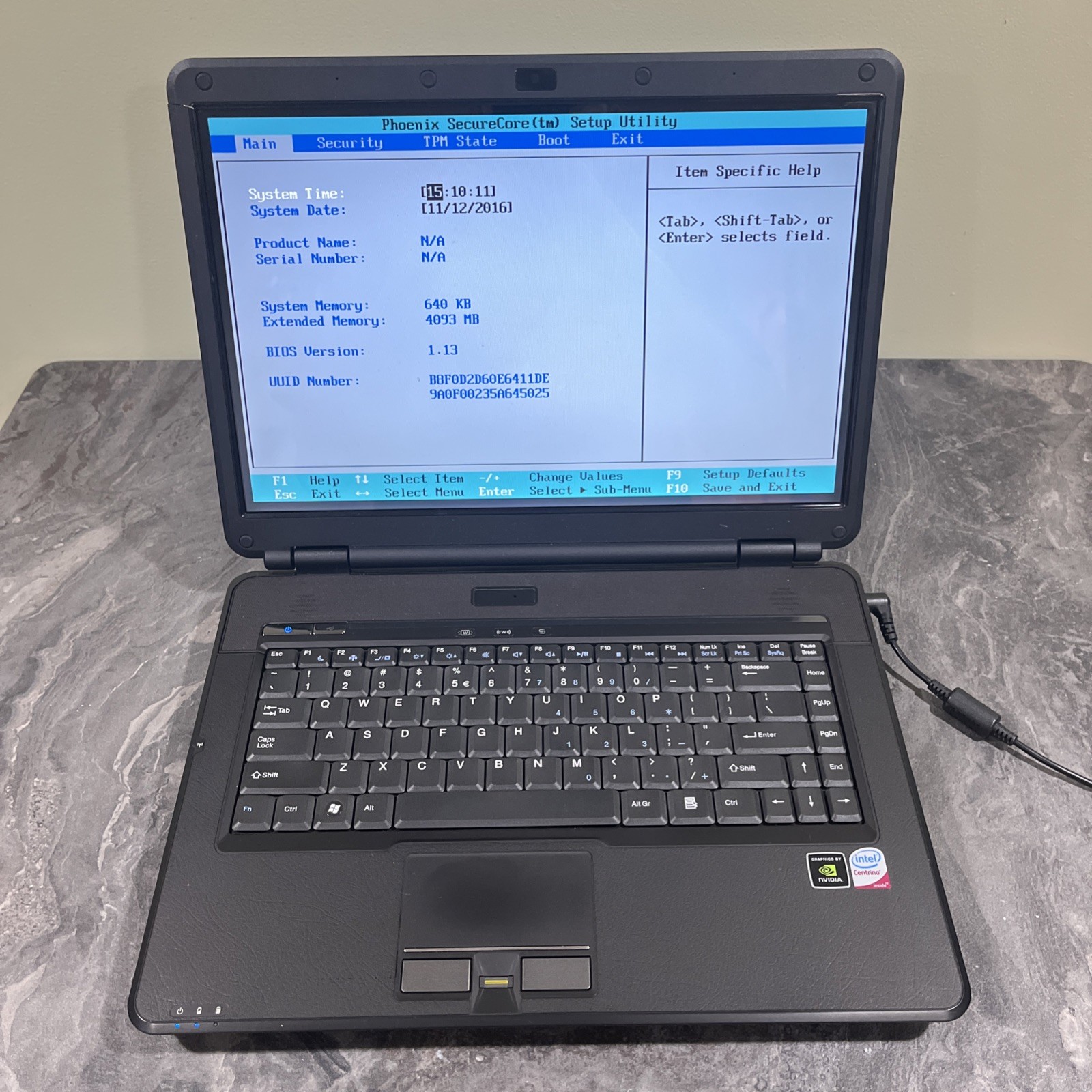 NEXLINK HL90 BOOTS TO BIOS INTEL CENTRINO 2 4GB RAM 15″ Inch Laptop No HDD