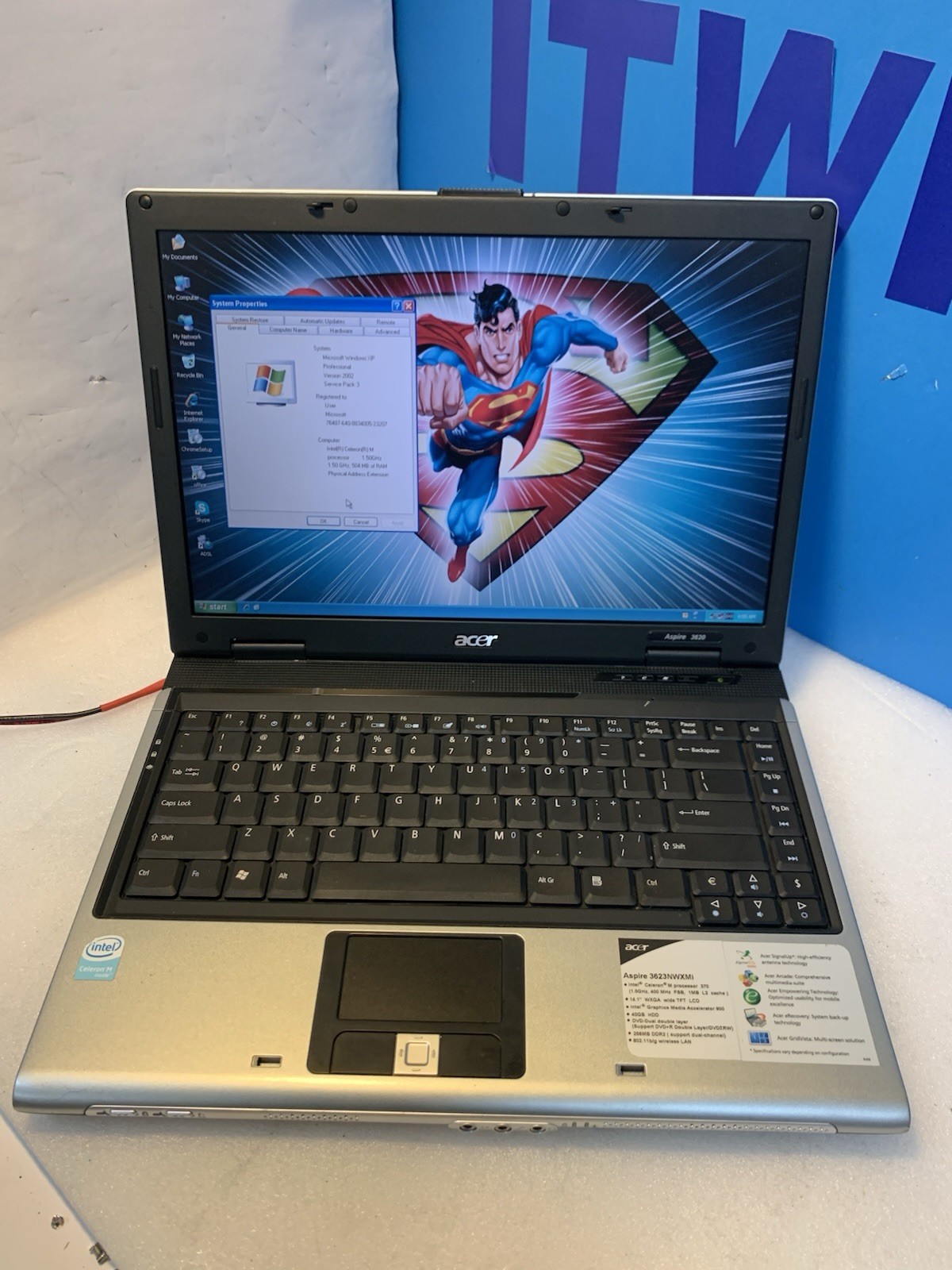 Acer Aspire 3623NWXMi Celeron 1.5GHZ 512MB 40GB laptop Windows XP pro SP3