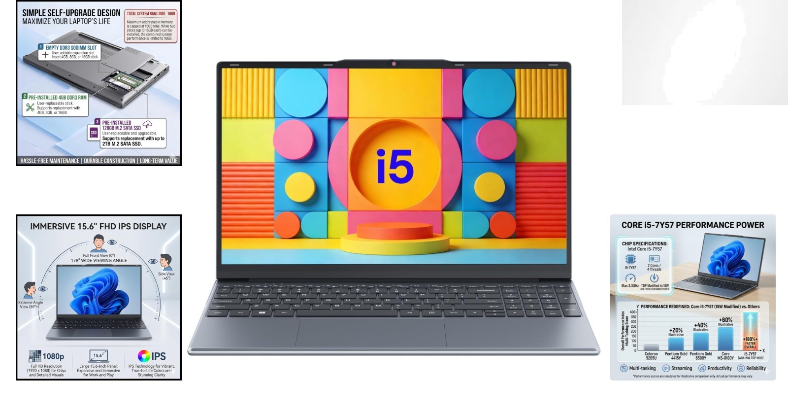 Lightweight 15.6” Laptop with 2MP Privacy Camera and Expandable Storage