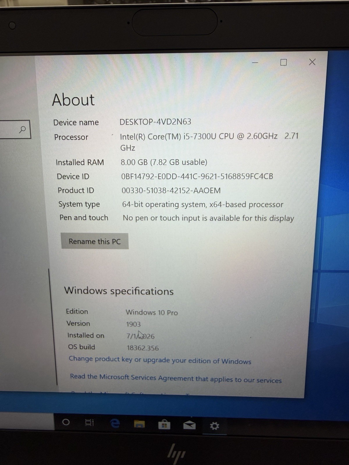 HP Elitebook Intel Core i5 vPro i5-7300 2.6GHz 8.0GB RAM 120GB HDD
