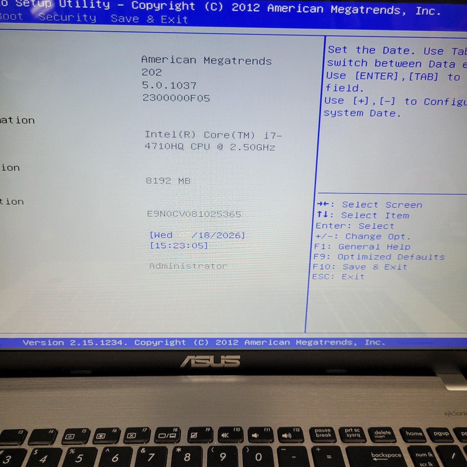 Asus R751J Laptop Intel i7-4710HQ @2.50 GHz 8 GB RAM NO HDD