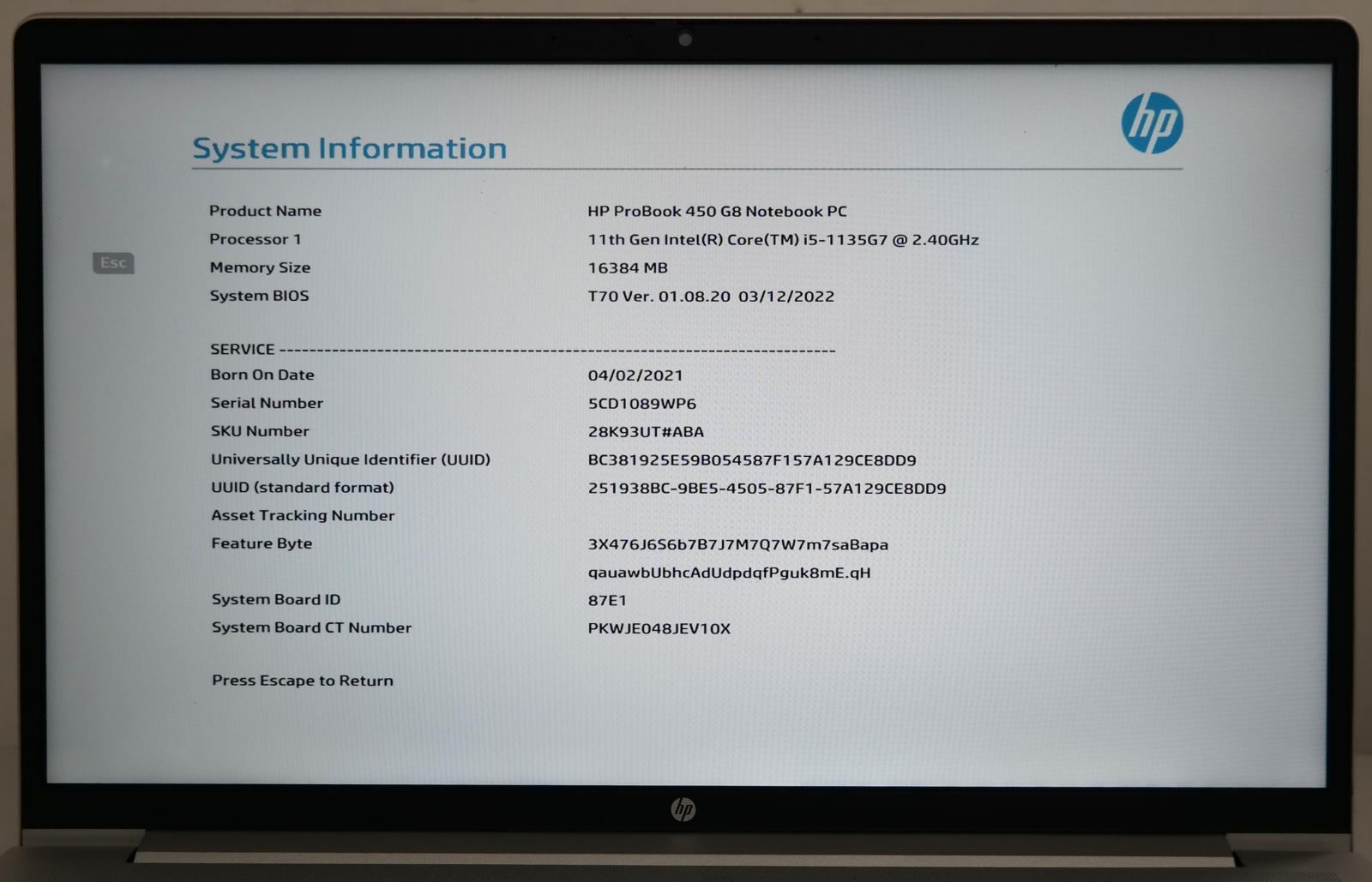 HP ProBook 450 G8 i5-1135G7 2.40GHz 16GB RAM 512GB SSD 15.6in FHD MISSING KEYS !