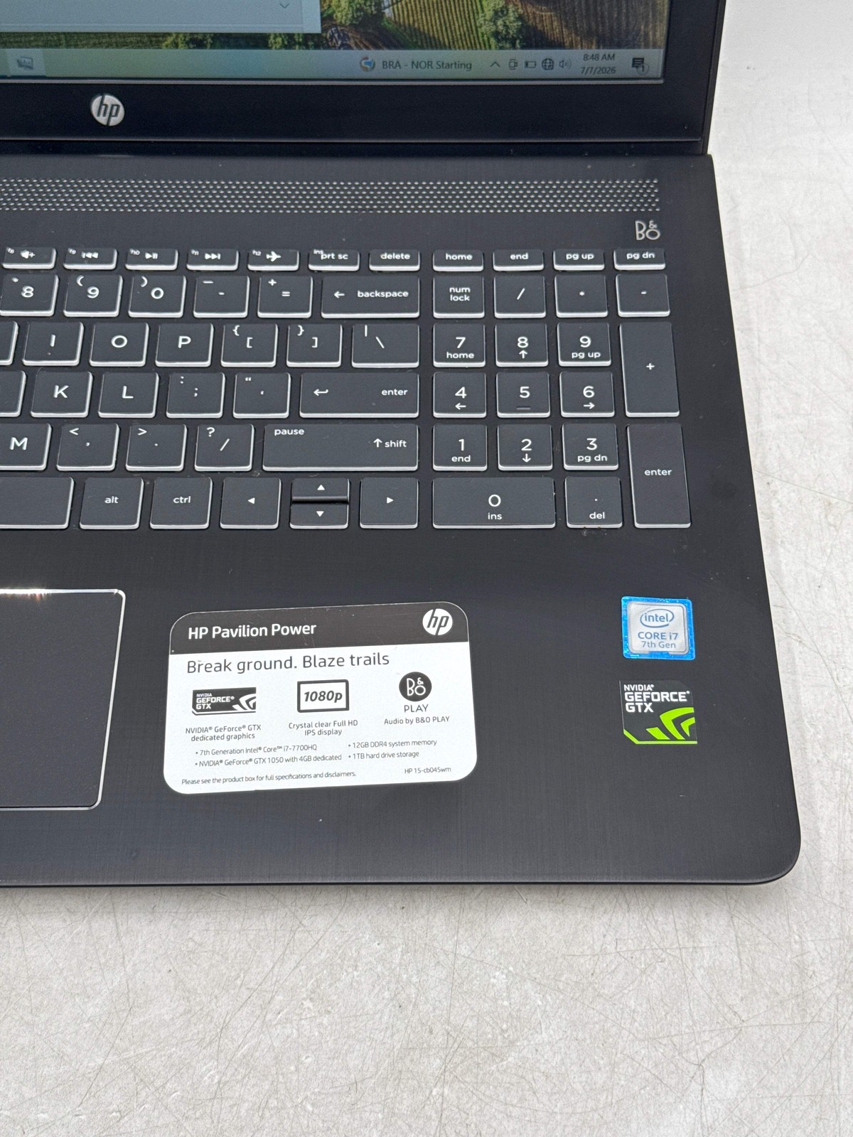 HP Pavilion Power Laptop i7-7700HQ 8GB RAM, 1 TB SSD, GTX 1050