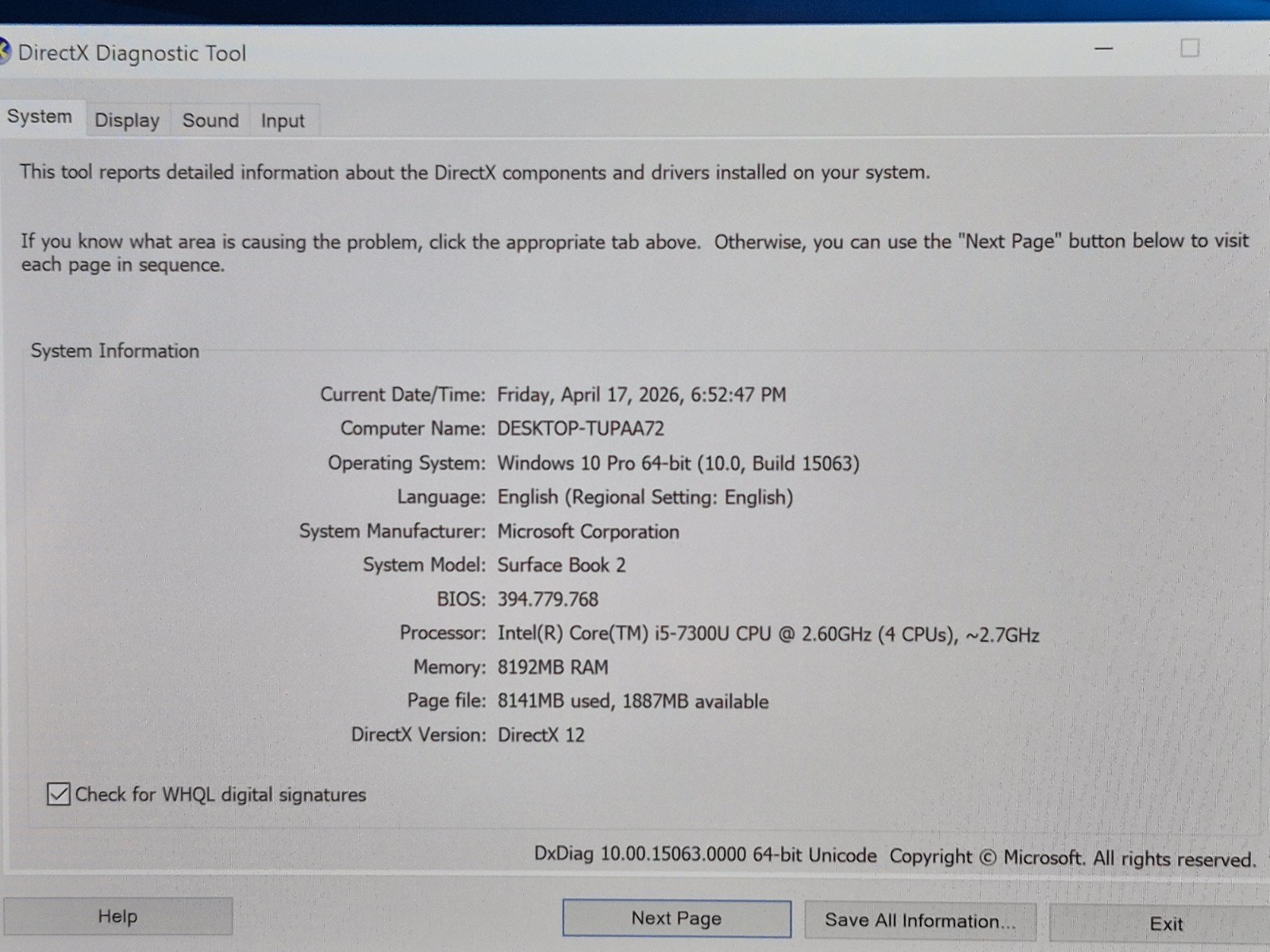 Microsoft Surface Book 2 13.5″ i5-7300U 2.7GHz 8GB RAM 128GB SSD Win 10 Pro