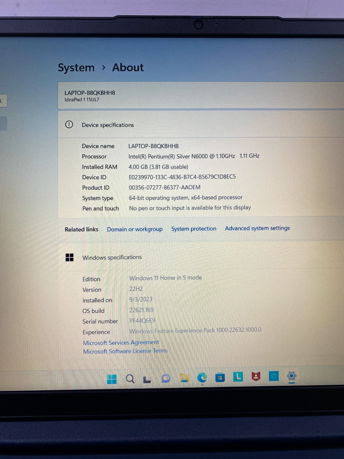 Lenovo Ideapad 1 15IJL7 15.6in Silver N6000 1.1GHz 4GB RAM 128GB SSD UHD CLEAN!!