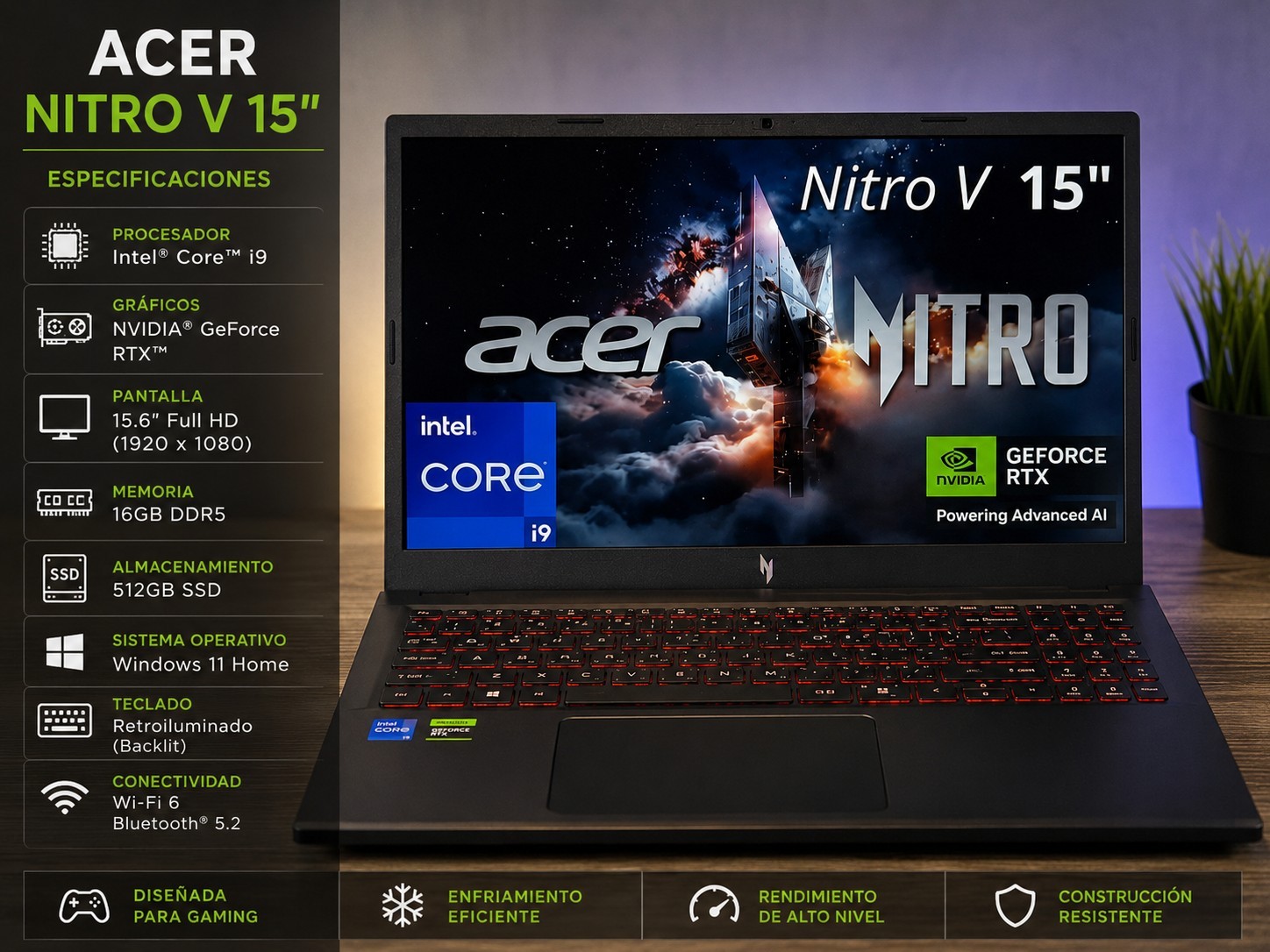 Acer Predator Gaming Laptop 15.6″ Acer Nitro Backlit Keyboard HDMI USB 3.0 Black