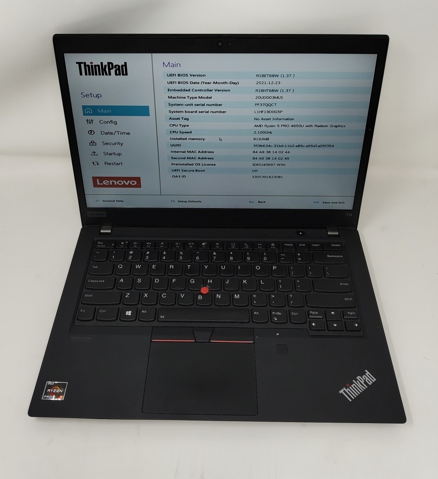 LENOVO ThinkPad T14 Gen 1 Laptop Intel AMD RYZEN 5 PRO 4650U 8GB 256GB SEE NOTES