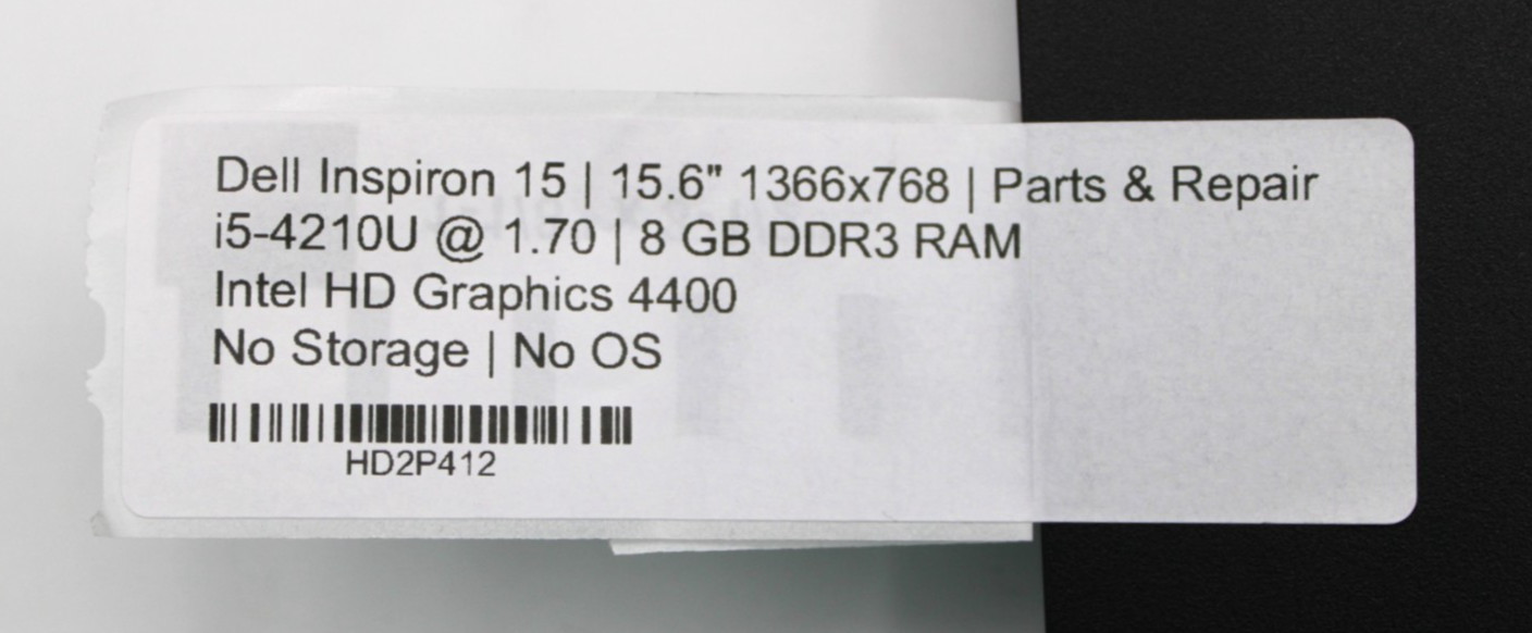 Dell Inspiron 15 i5-4210U@1.7GHz 4GB DDR3 NO STORAGE/OS *USED/TESTED*