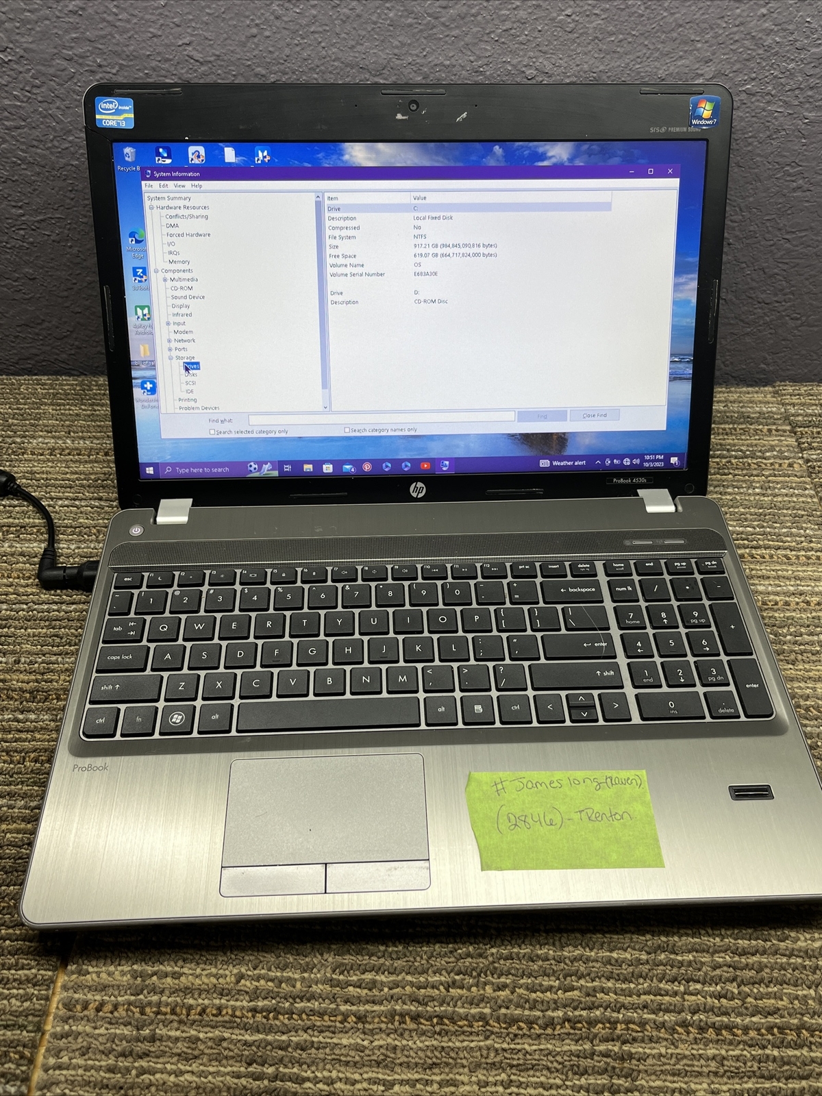 HP ProBook 4530s 15.6″ Laptop | i3-2350M 2.3GHz | 4GB | 1TB | Windows 10 3478