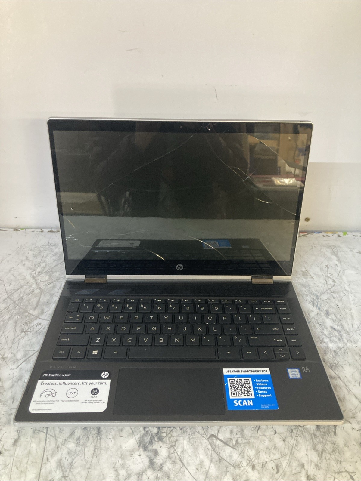 HP Pavilion x360 Convertible i3-8130U 2.20Ghz NO RAM/HDD/OS Boot to BIOS