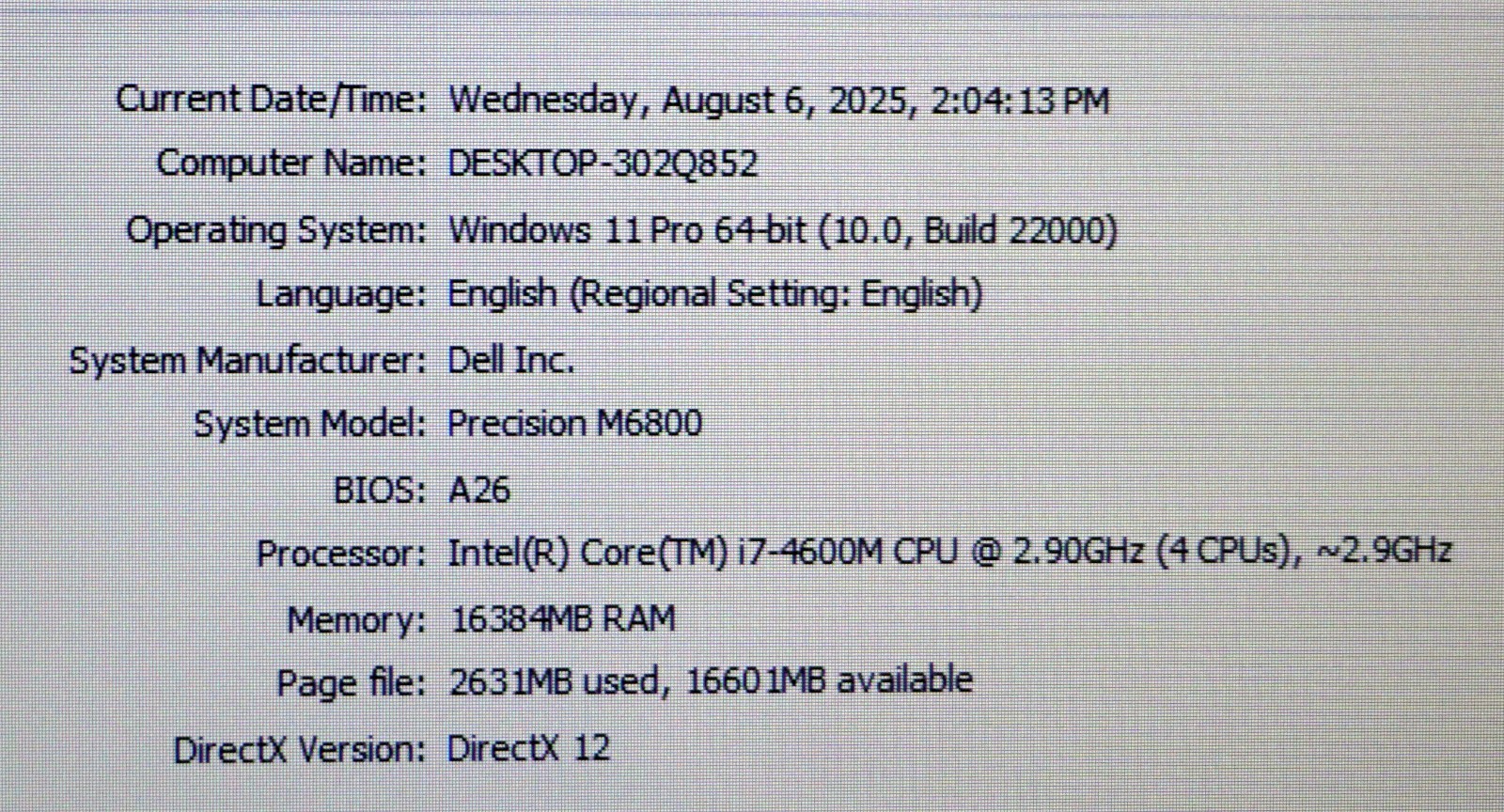 Dell Precision M6800 i7-4600M 2.90GHz / 16GB / 256GB SSD/ Quadro K5100M / Win 11