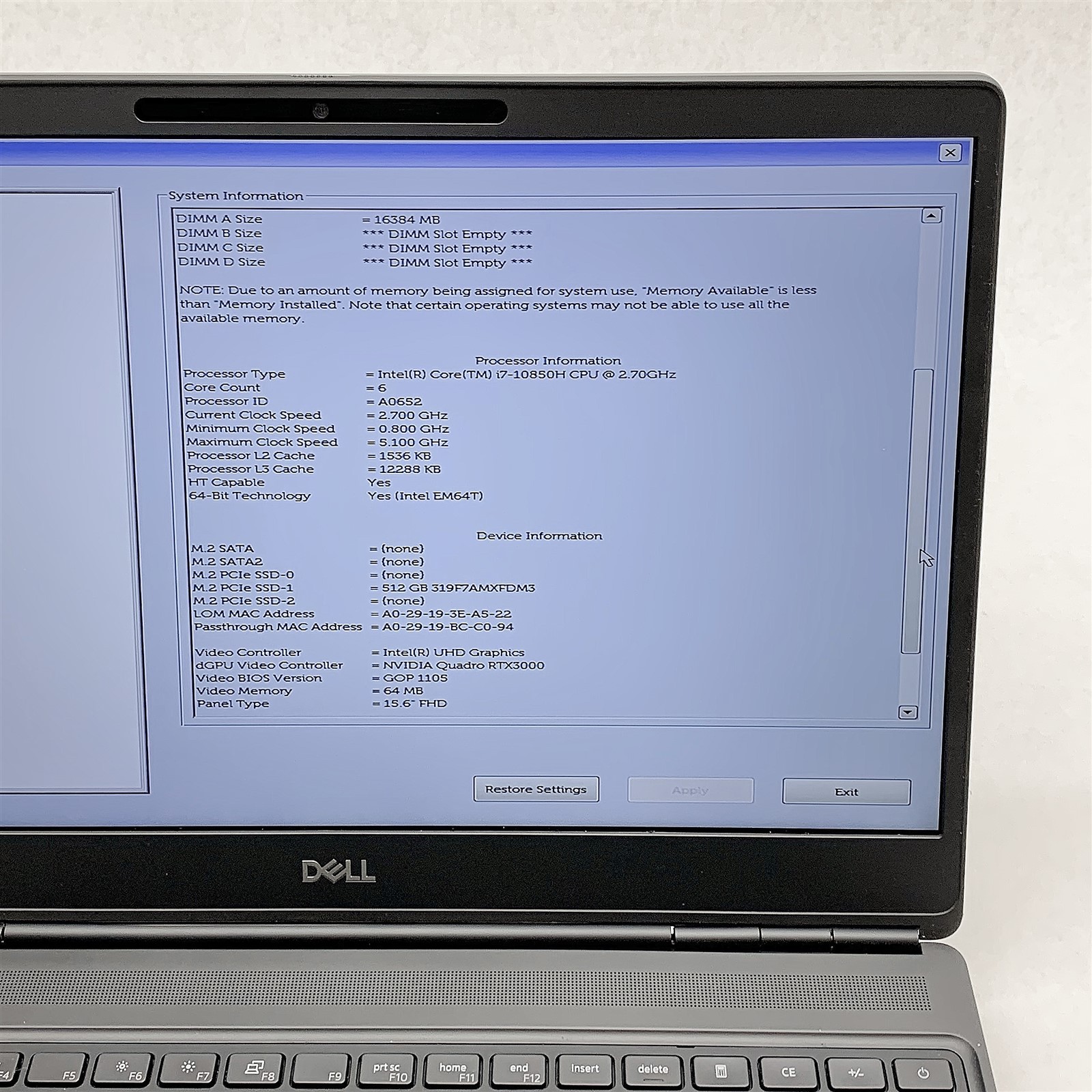 Dell Precision 7550 Laptop i7 10850H 2.7GHZ 15.6″ FHD 16GB 512GB RTX 3000 Win 11