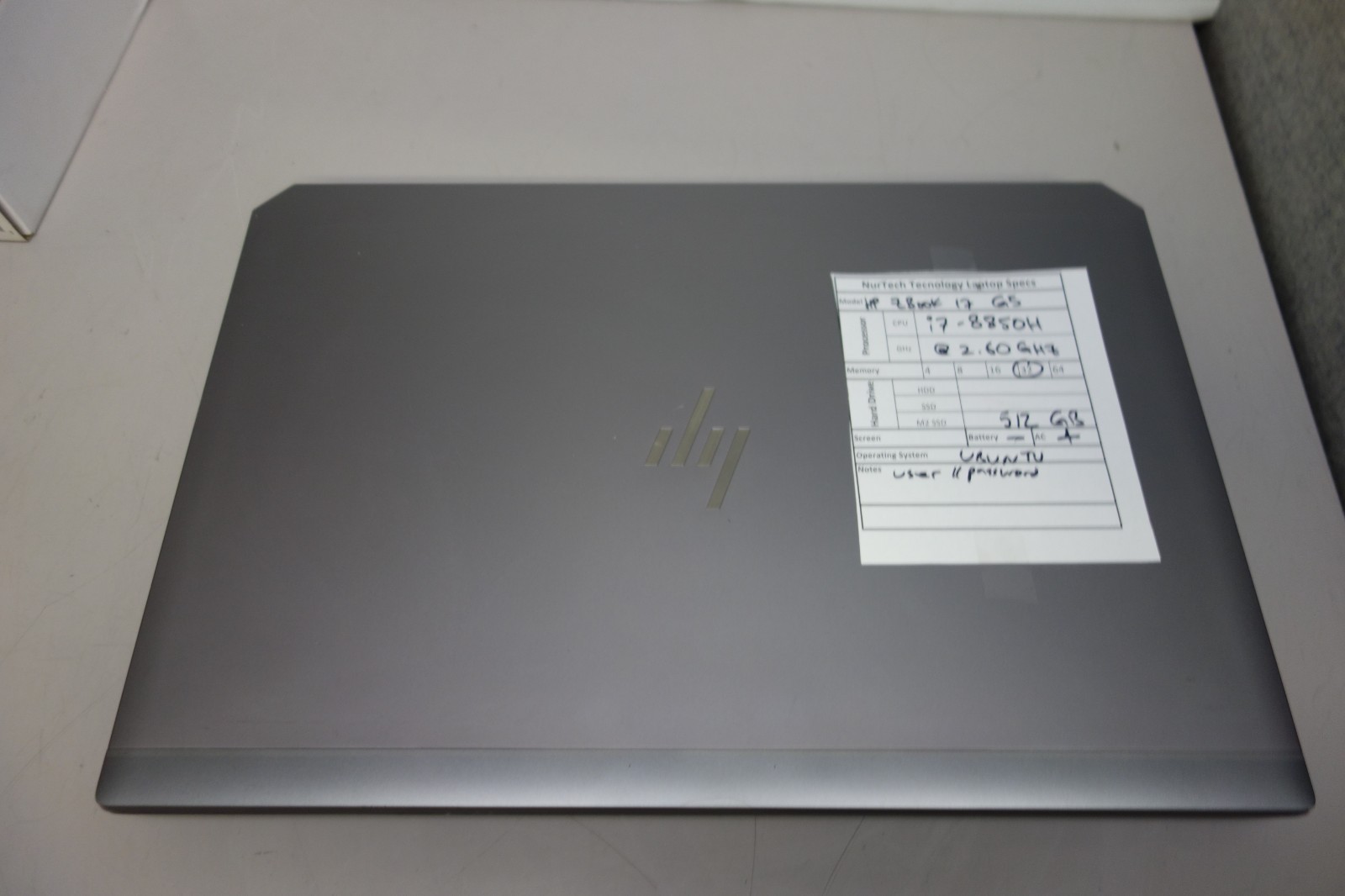 HP ZBook 17 G5 17″ i7-8850H 2.6GHz 32GB/512GB m2 SSD UBUNTU Laptop +AC [NO BTRY]