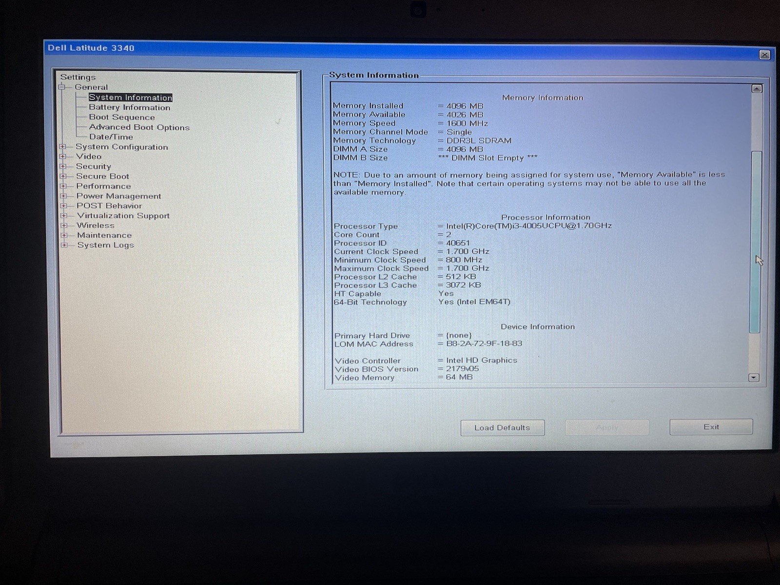 DELL LATITUDE 3340 Laptop Core i3-4005U 1.70 GHz 4 GB RAM *NO HDD/OS/Charger*
