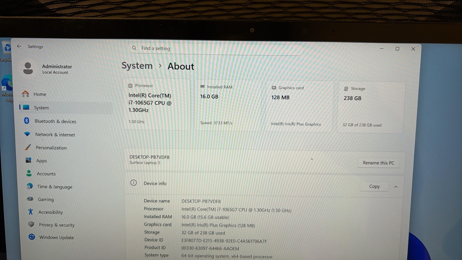 Microsoft Surface Laptop 3 1868 Intel Core i7-1065G7 16GB RAM 256GB SSD .